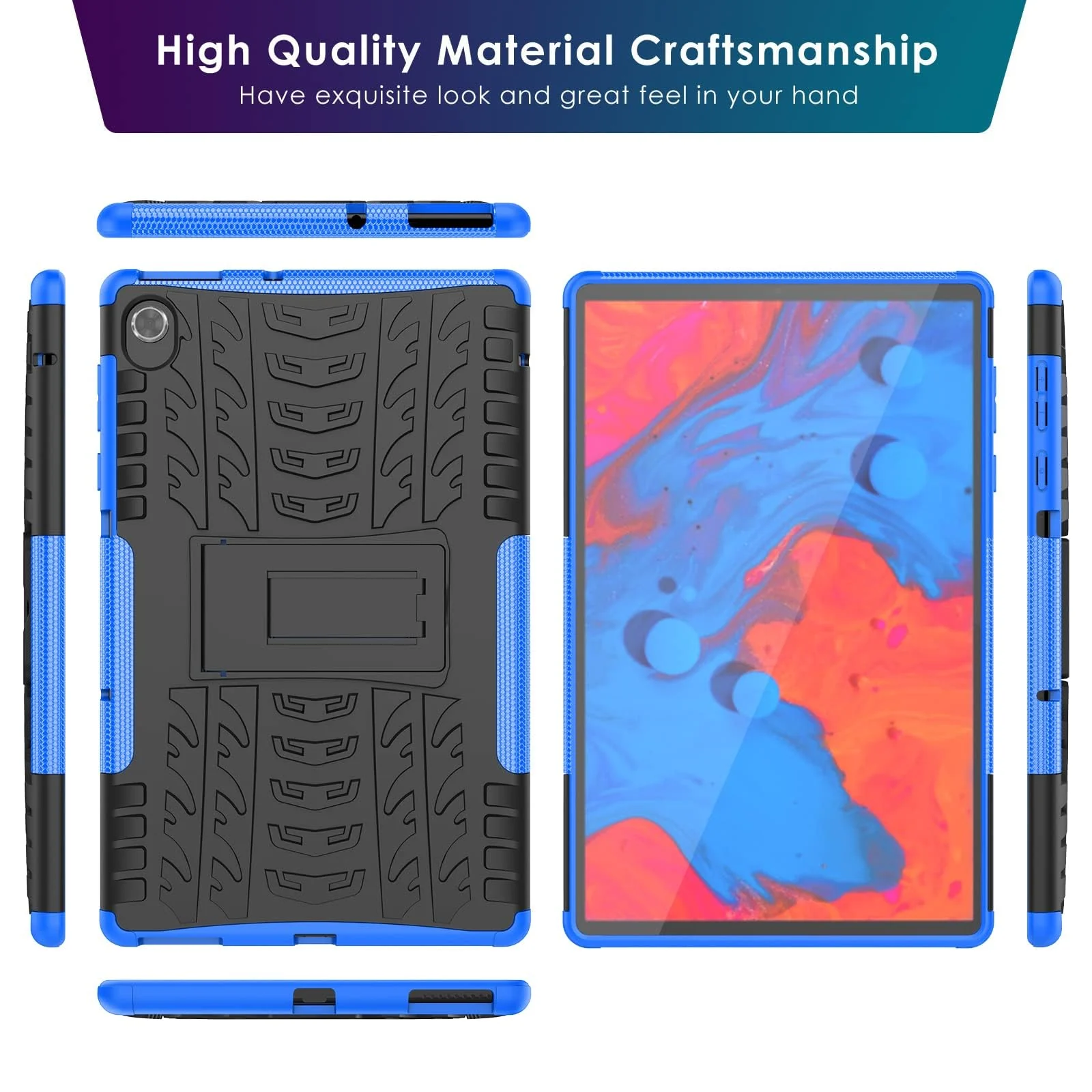"DL3 Mobilak Case For Lenovo Tab M10 FHD Plus 10.3"" [2nd Gen] 2020 (TB-X606F/X) / K10 2021 (TB-X6C6F), Hybrid Rugged Armor Heavy Duty 2 in 1 TPU + PC Dual Layer Shockproof Case with Kickstand - Blue"