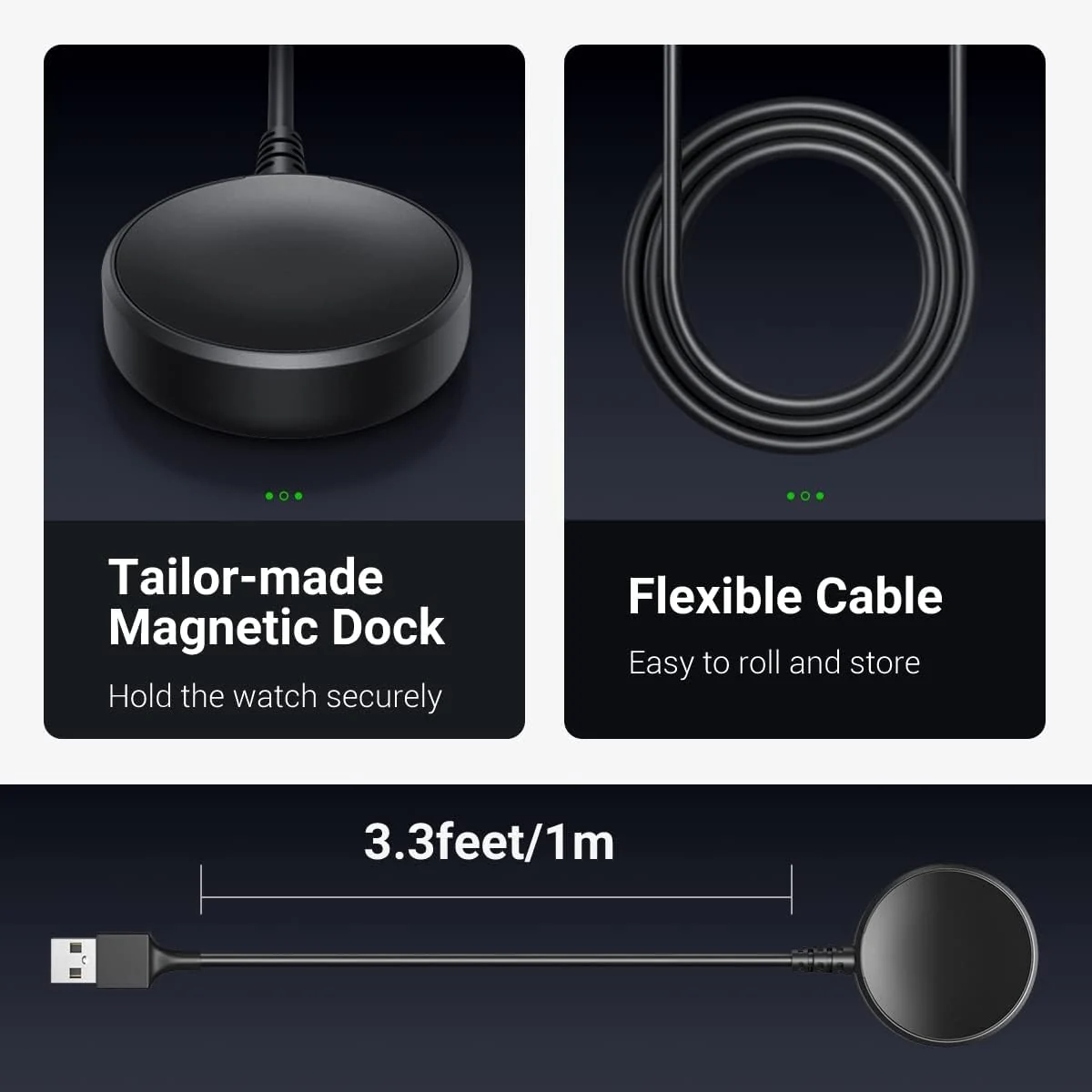 DL3 Mobilak Charger Compatible with Samsung Galaxy Watch 7/Ultra/FE/6/6 Classic/5/5 Pro/4/4 Classic/3/Active 2/Active/Watch Ultra 47mm, Magnetic Charging Dock with 1M USB Charging Cable - USB-A