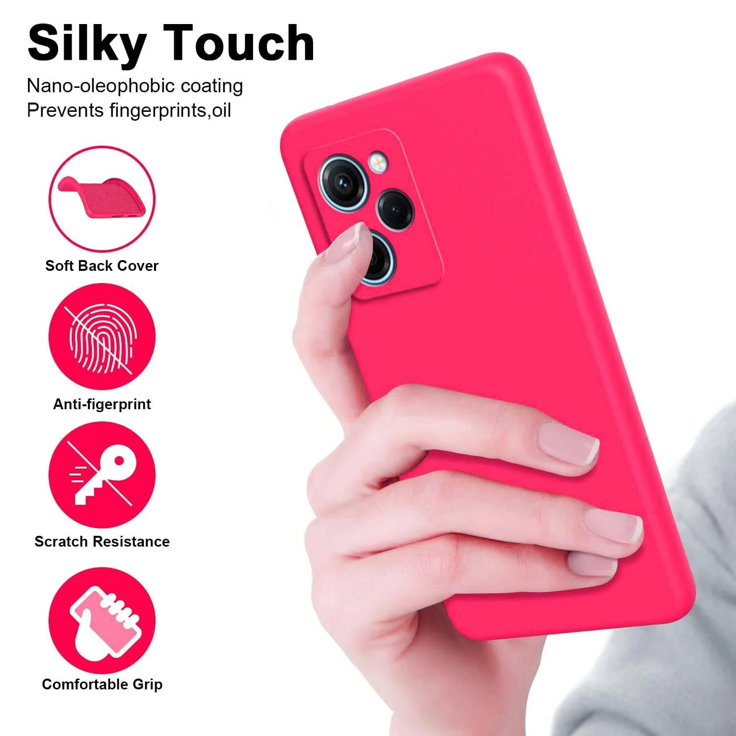 DL3 Mobilak Soft Silicone Protective Case for POCO X5 Pro 5G with Microfiber Lining and Shockproof Design - Hot Pink