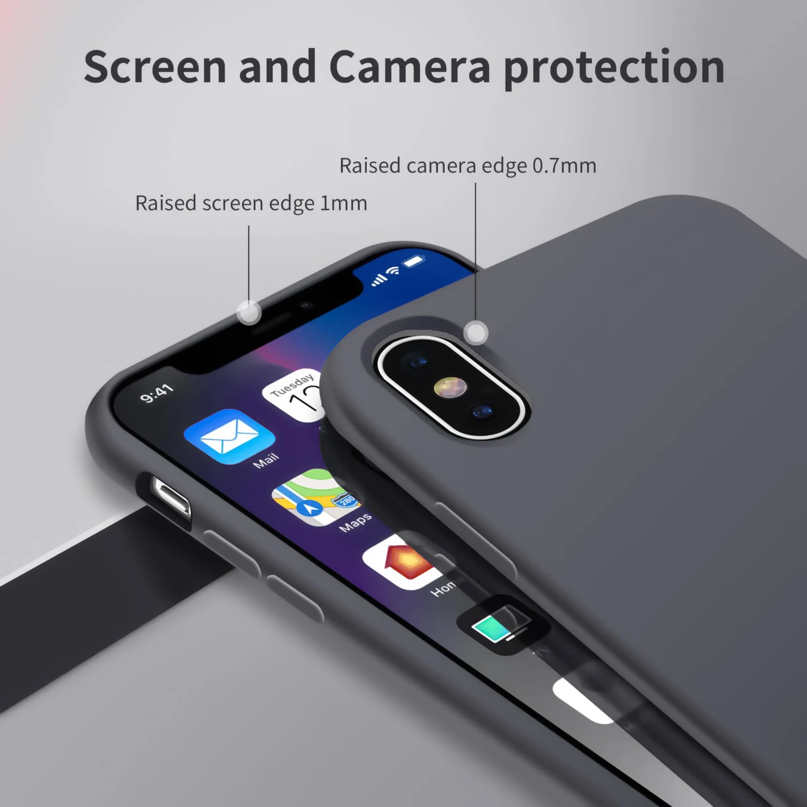 DL3 Mobilak Liquid Silicone Protective Case for iPhone XS Max with Camera Protection and Microfiber Lining - Dark Gray