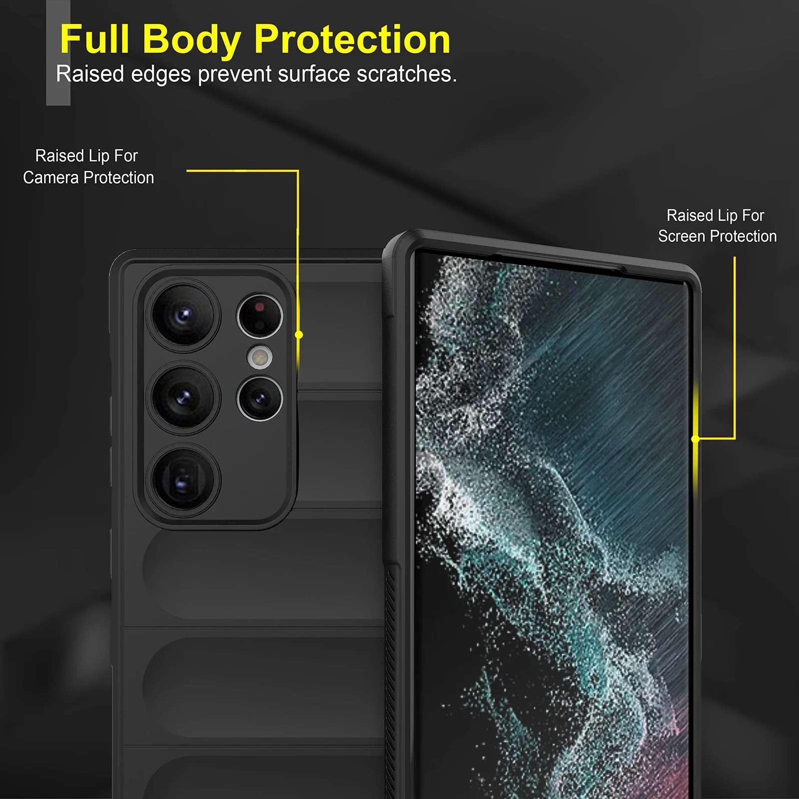 DL3 Mobilak Silicone Case for Samsung Galaxy S23 Ultra Heavy Duty Protective [Slim Fit] Shockproof Soft Flexible Protective Design Shock-Absorption TPU Cover With Camera Protection - Black