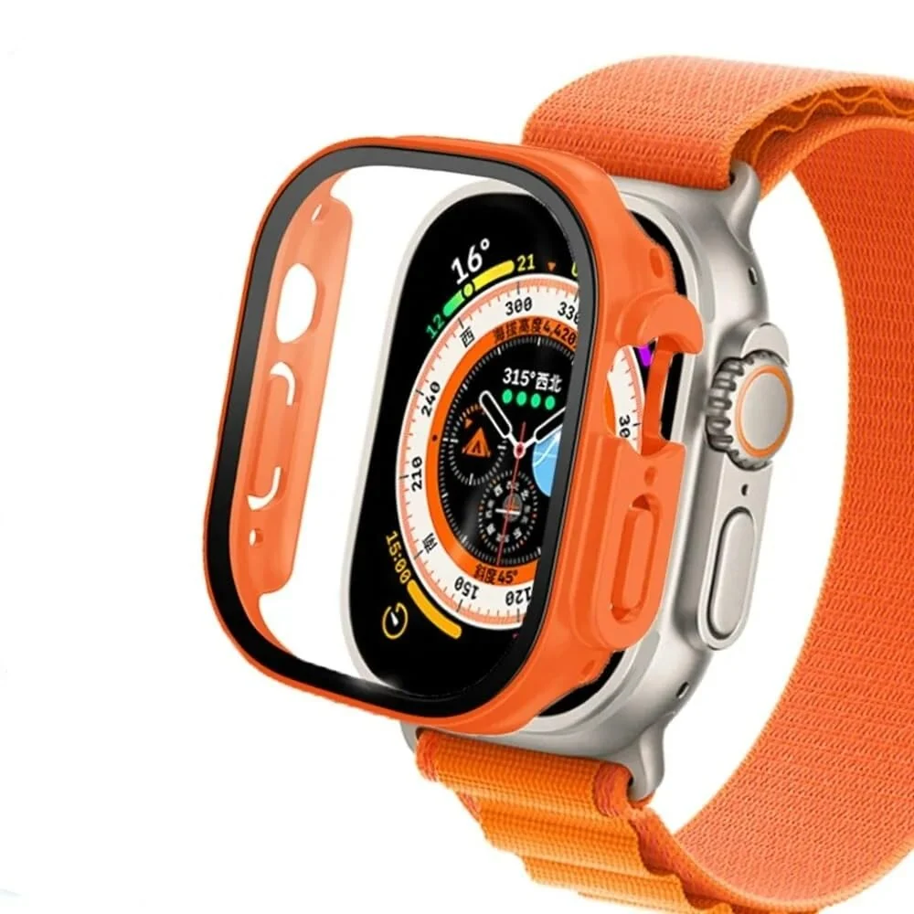 DL3 Mobilak Hard Case Designed for Apple Watch Ultra 2 (2023) / Ultra 1 49mm, Built-in 9H [HD Clear] Tempered Glass Screen Protector, [Full Protection] Slim Cover for iWatch 49mm - Orange