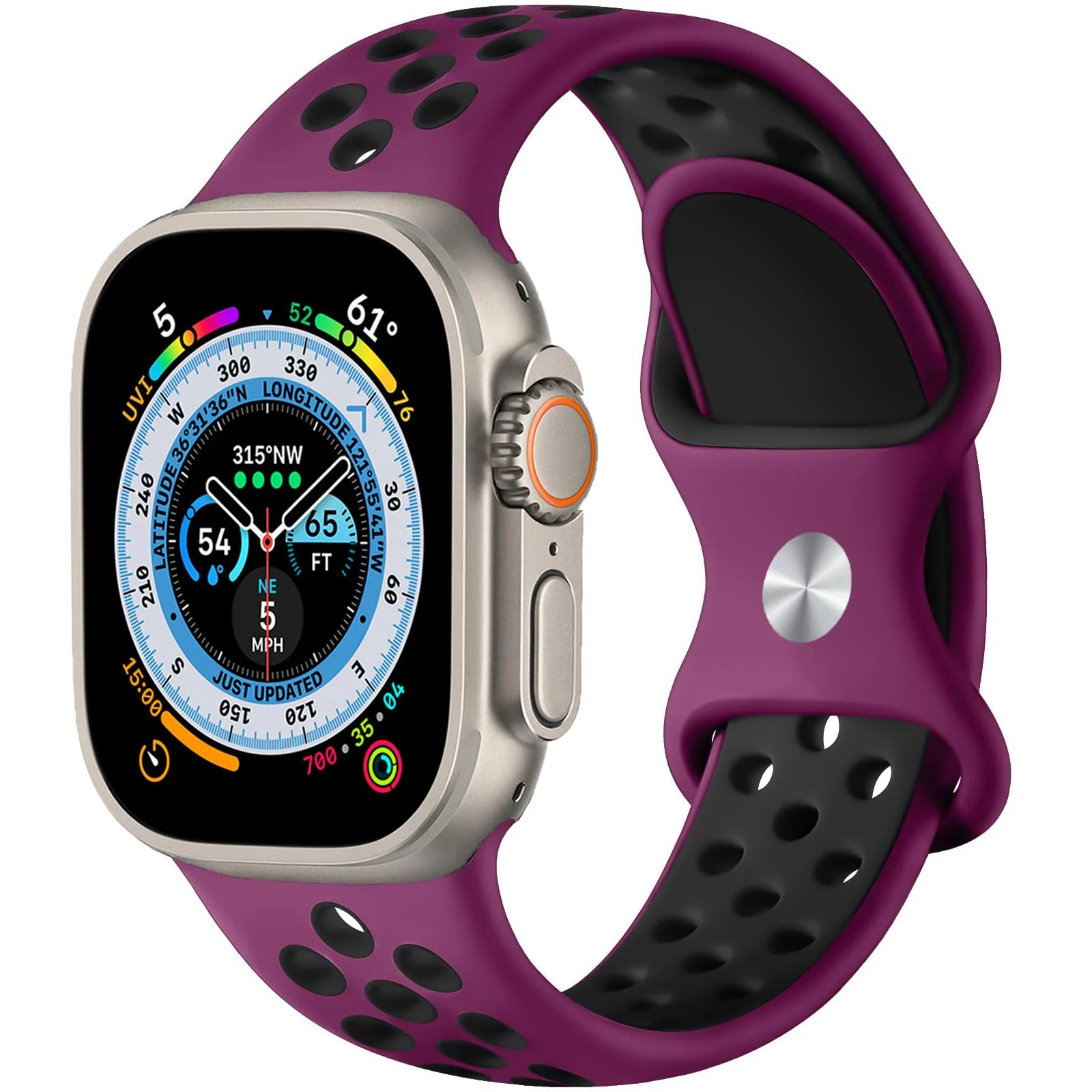 42mm/44mm/45mm/49mm — DL3 Mobilak Sport Strap For Apple Watch 49mm 45mm 44mm 42mm 41mm 40mm 38mm, Breathable Silicone Double Hole Band, for iWatch Ultra 2 Series 9 8 7 6 5 4 3 SE (Rose &, 42mm/44mm/45mm/49mm) - Rose Red & Black