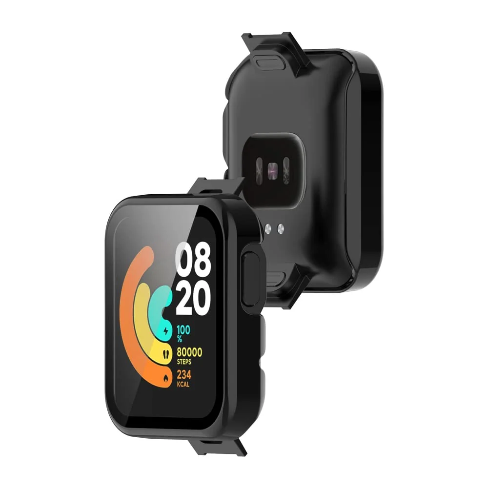 DL3 Mobilak Protective Case Compatible with Xiaomi Mi Watch Lite, 9H Hardness PC Cover Bumper Full Slim Protective Case with Tempered Glass For Redmi Watch Lite - Black