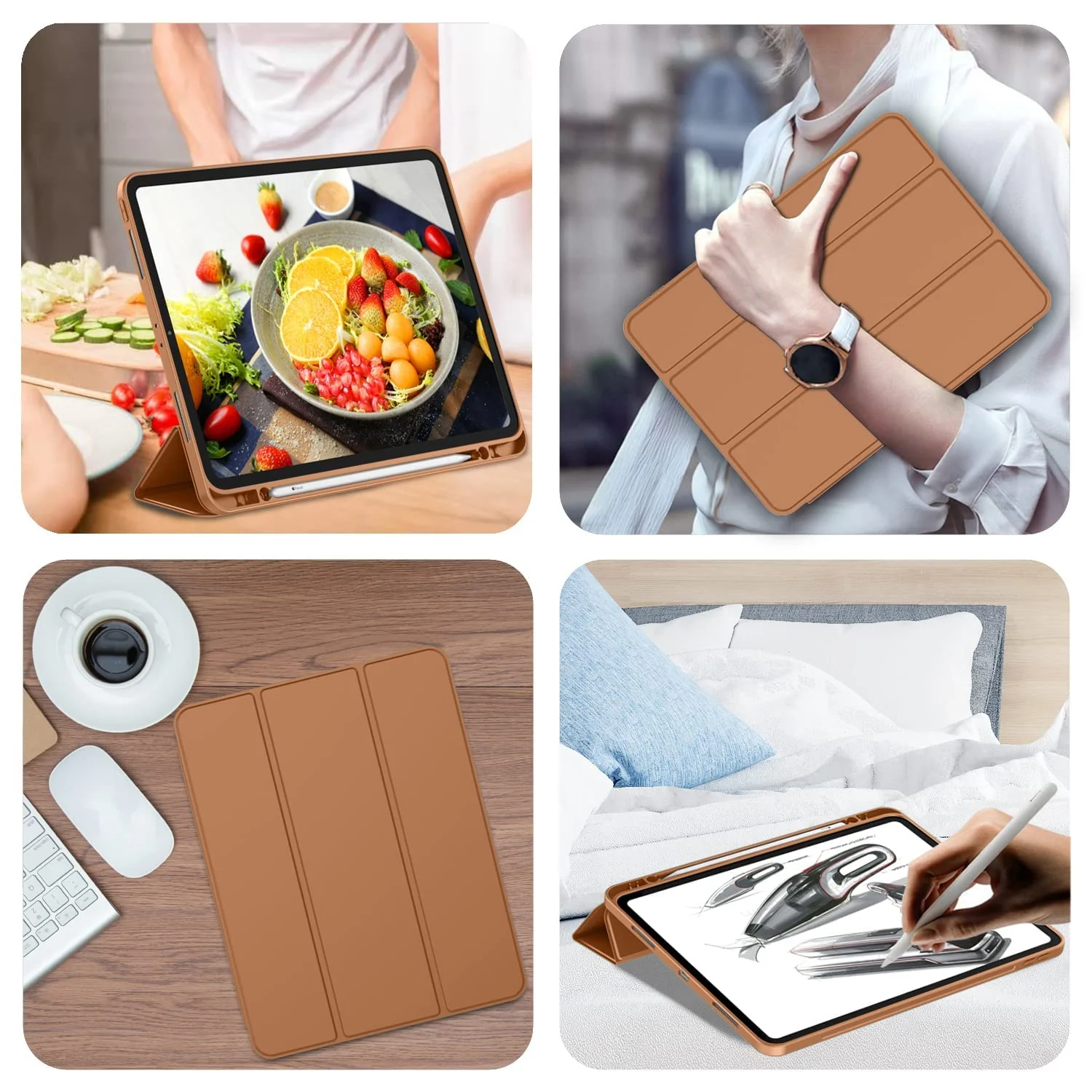 DL3 Mobilak iPad Pro 11 Inch Case 2022(4th Gen)/2021(3rd Gen)/2020(2nd Gen) with Pencil Holder, Smart Case [Support Touch ID and Auto Wake/Sleep] with Auto 2nd Gen Pencil Charging - Brown