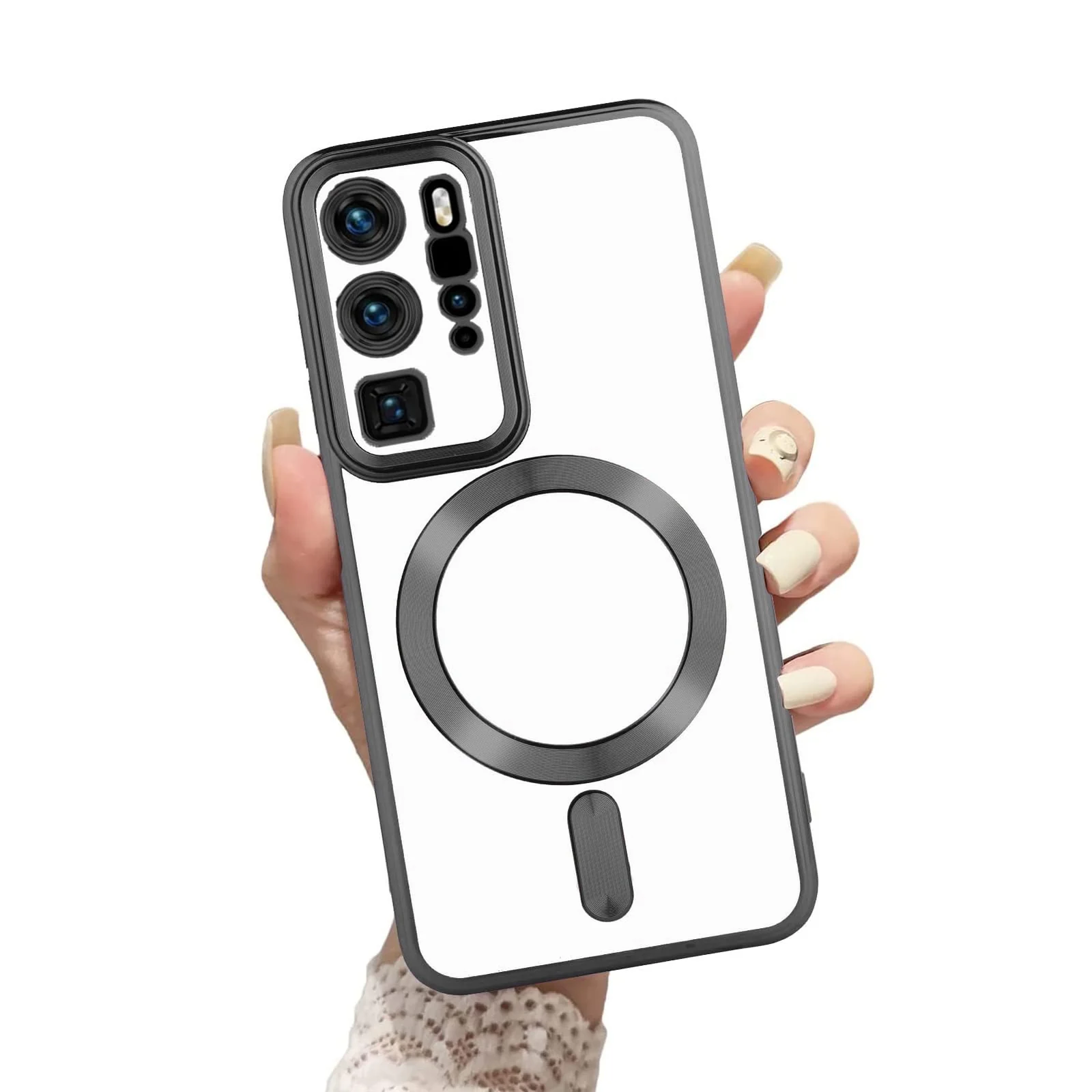 DL3 Mobilak Clear MagSafe-Compatible Magnetic Case for Huawei P40 Pro with Camera Protection and Shockproof Design - Black