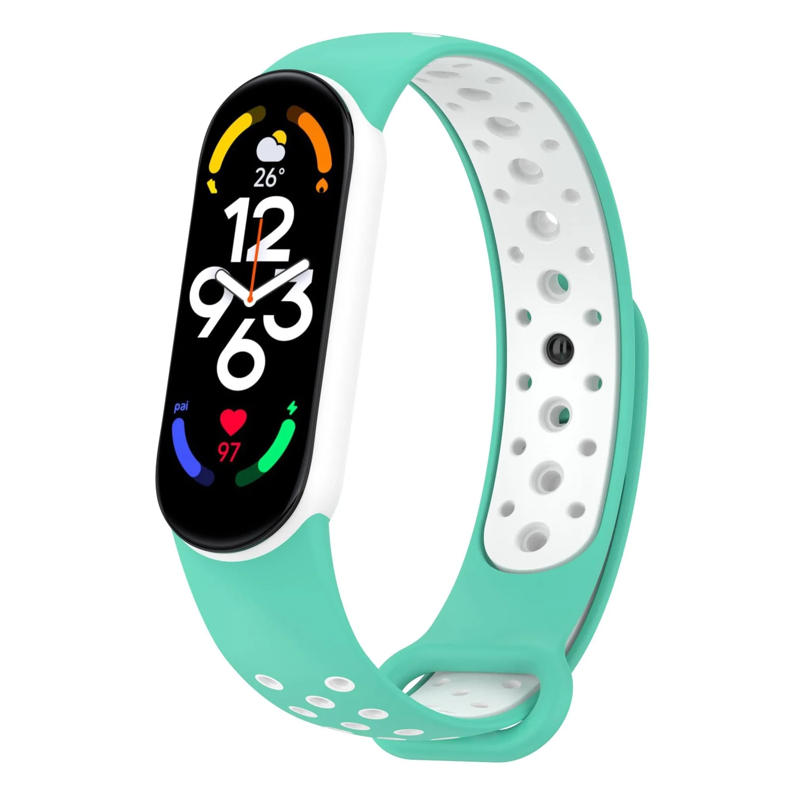 DL3 Mobilak Strap Compatible with Xiaomi Mi Band 4 / Mi Band 3, Women Men Armband, Two Colours Breathable Adjustable Soft Silicone Replacement Strap Compatible with Xiaomi Mi Band 3/4 - Teal White