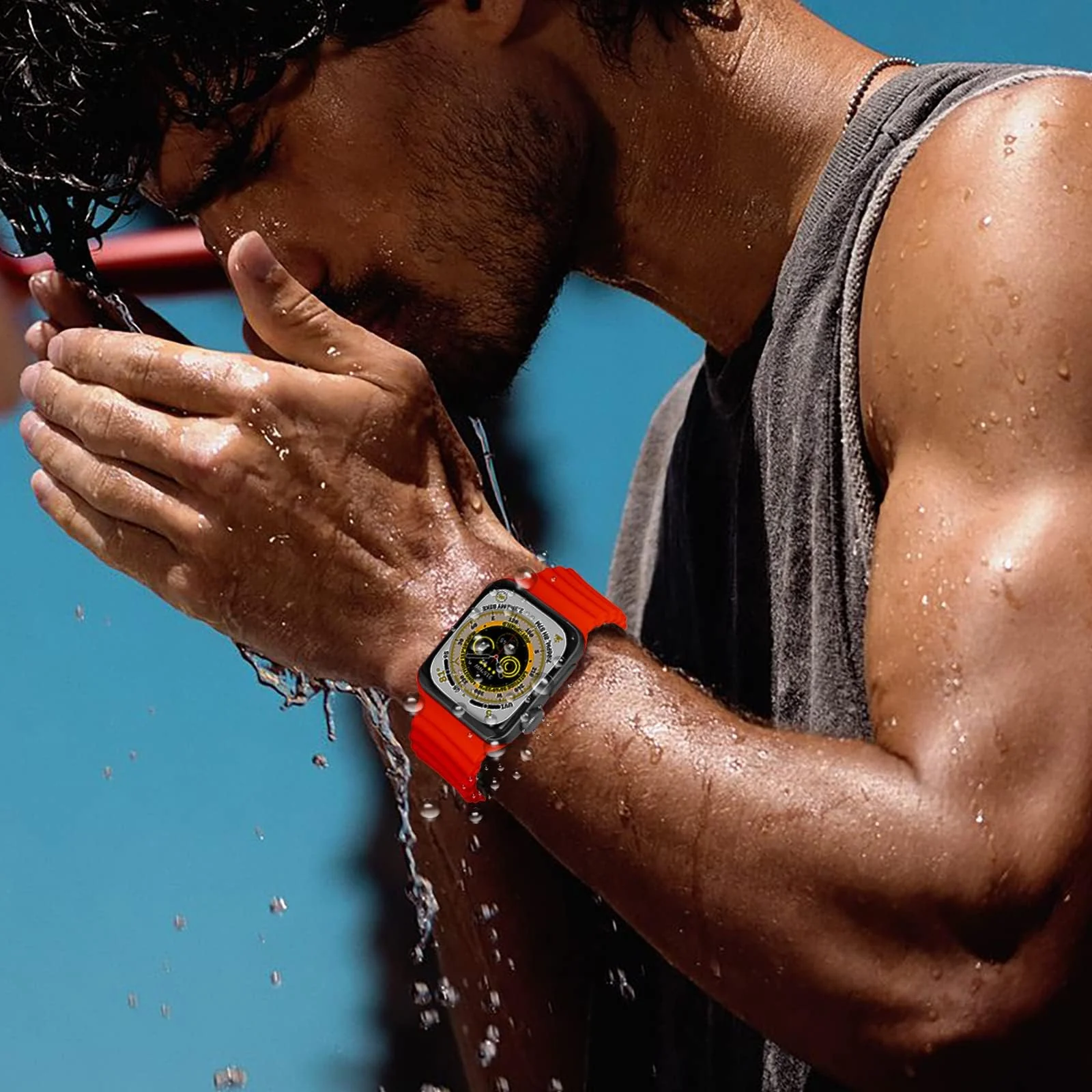 DL3 Mobilak Ocean Band For Apple Watch Ultra 49mm 45mm 44mm 42mm, Waterproof Soft Silicone Sport Wristbands Replacement Strap iWatch Ultra SE 8 7 6 5 4 3 2 1 (Red, 42MM/44MM/45MM/49MM), unisex-adult - Black