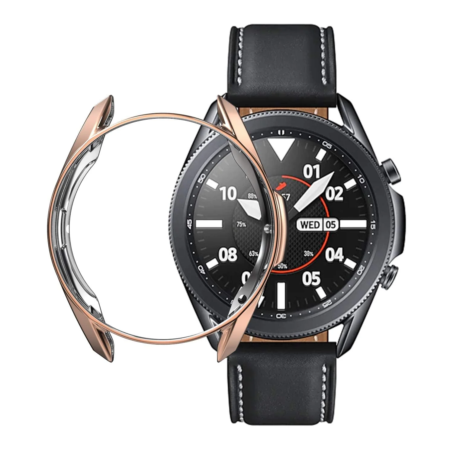 DL3 MOBILAK Full-Coverage Watch Case with Tempered Glass for Samsung Galaxy Watch 3 45MM - Rose Gold