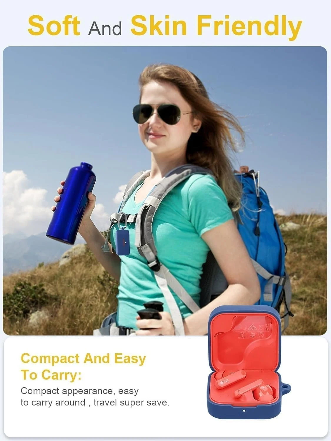 DL3 Mobilak Compatible with Nothing CMF Buds 2a Case Cover, Soft Silicone Shockproof Protective Case Wireless Earbuds with Carabiner, Front LED Visible - Blue