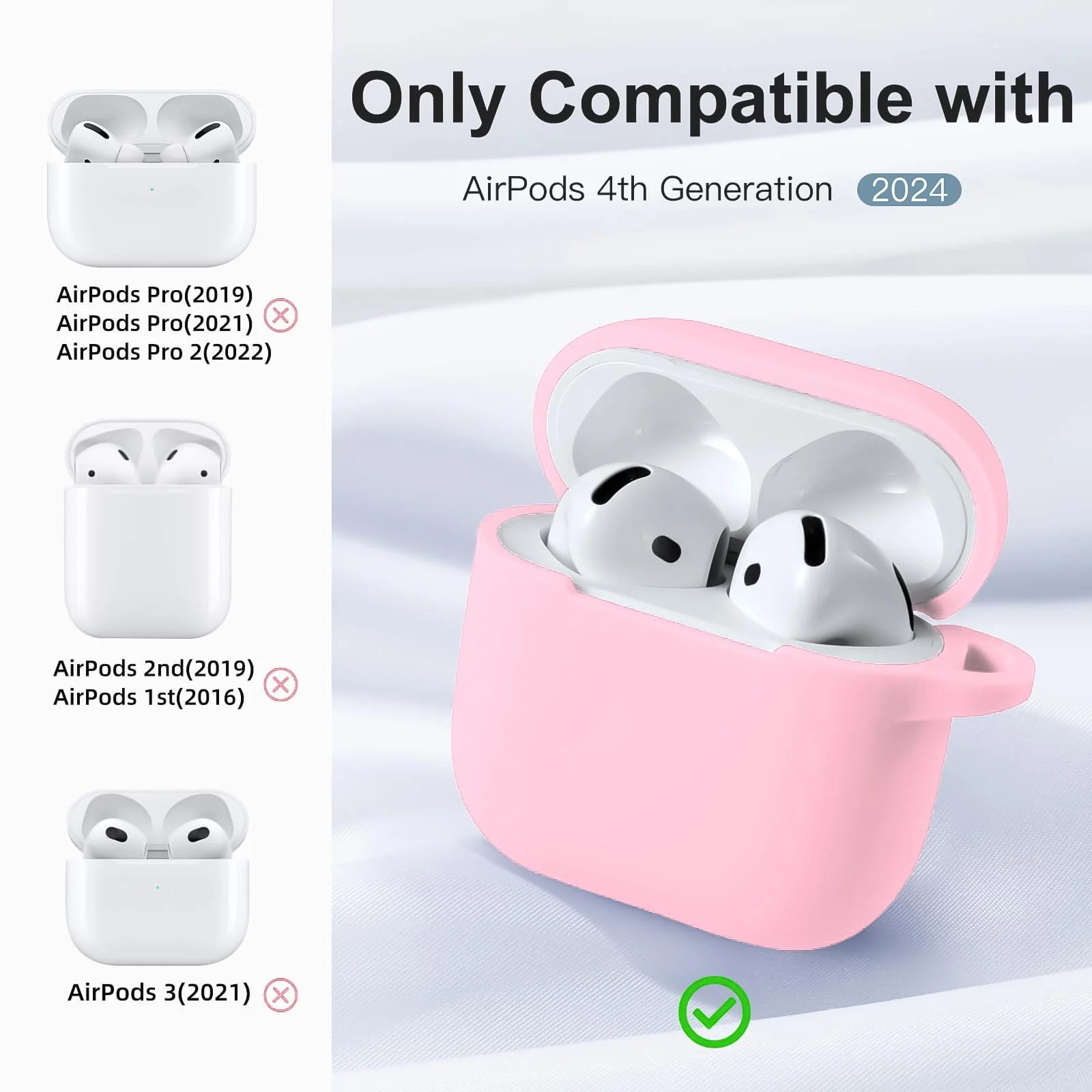 DL3 Mobilak Compatible with AirPods 4 Case (2024), Soft Silicone Full Protective Case Cover with Keychain, For Apple AirPods 4th Generation for Women Men - Pink