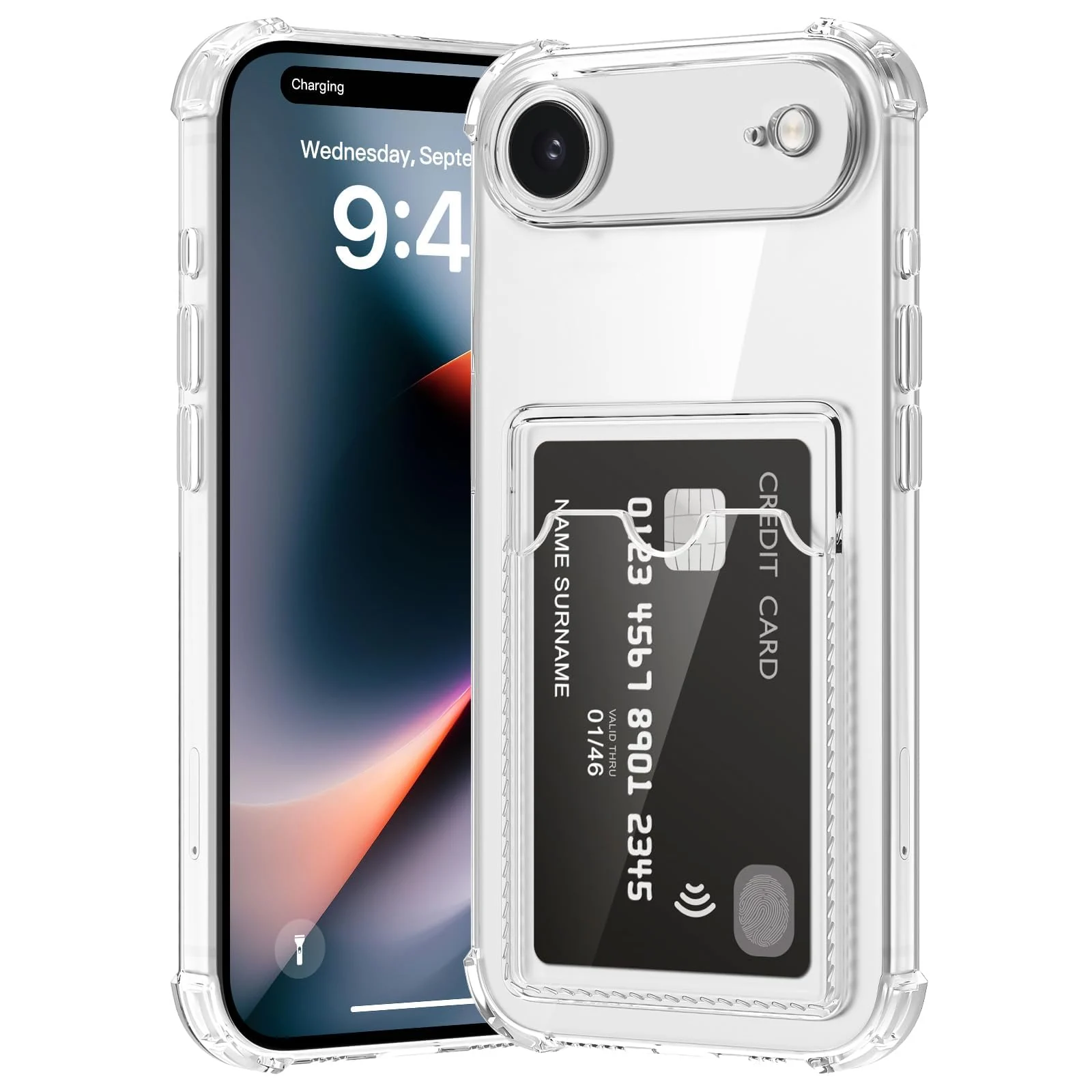 DL3 Mobilak iPhone 17 Air 6.5-Inch Case Clear Card Holder Back Wallet Crystal Transparent Soft TPU Shockproof Bumper Corner Drop Protection Phone Case Cover With Camera Lens Protection - Transparent