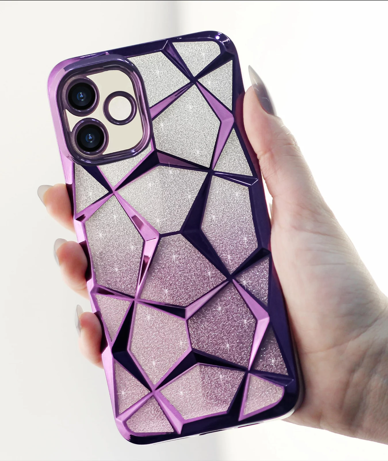 DL3 Mobilak Compatible with OPPO A3 / OPPO A3X Case Plating Bling Gradient Glitter Clear Cover Soft TPU Silicone Cute Camera Protection Shockproof Back for Women Girls Case - Purple