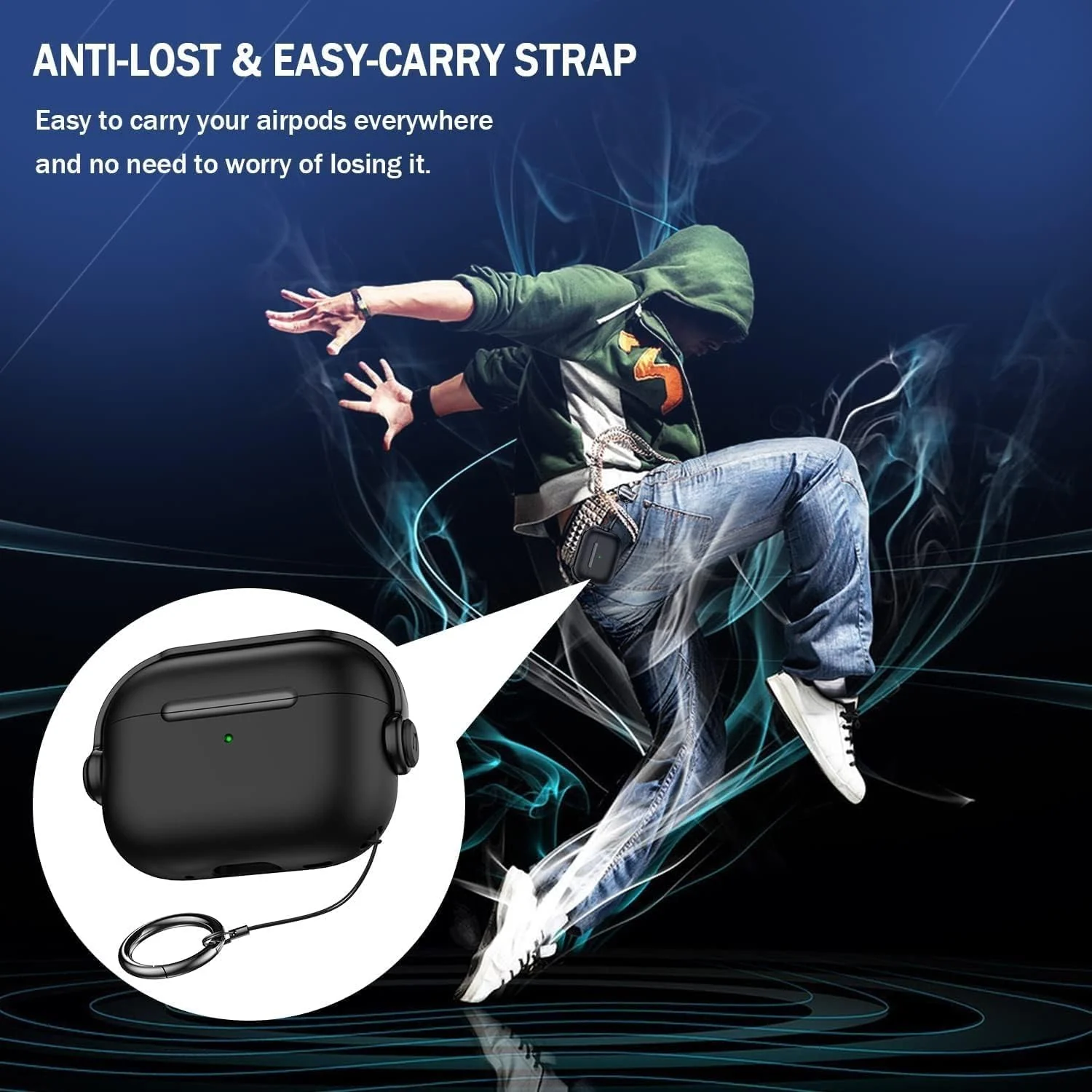 DL3 Mobilak Protective Case for AirPods Pro 3 (2025) [With Closure Lid] [Front LED Visible] [With Wrist Strap] Skin Case Compatible with (2025) AirPods Pro 3 - Black