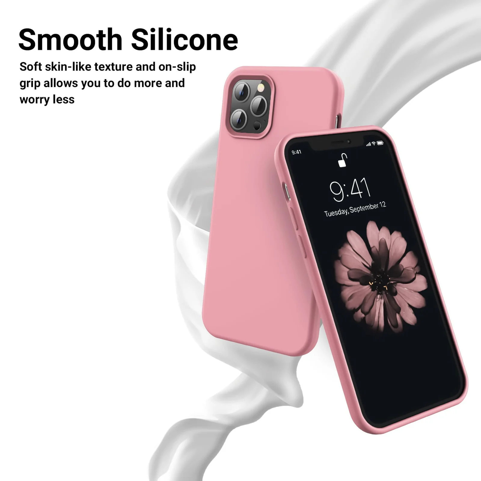 DL3 Mobilak Liquid Silicone Protective Case for iPhone 12 / 12 Pro (6.1 Inch) with Camera Protection and Microfiber Lining - Pink