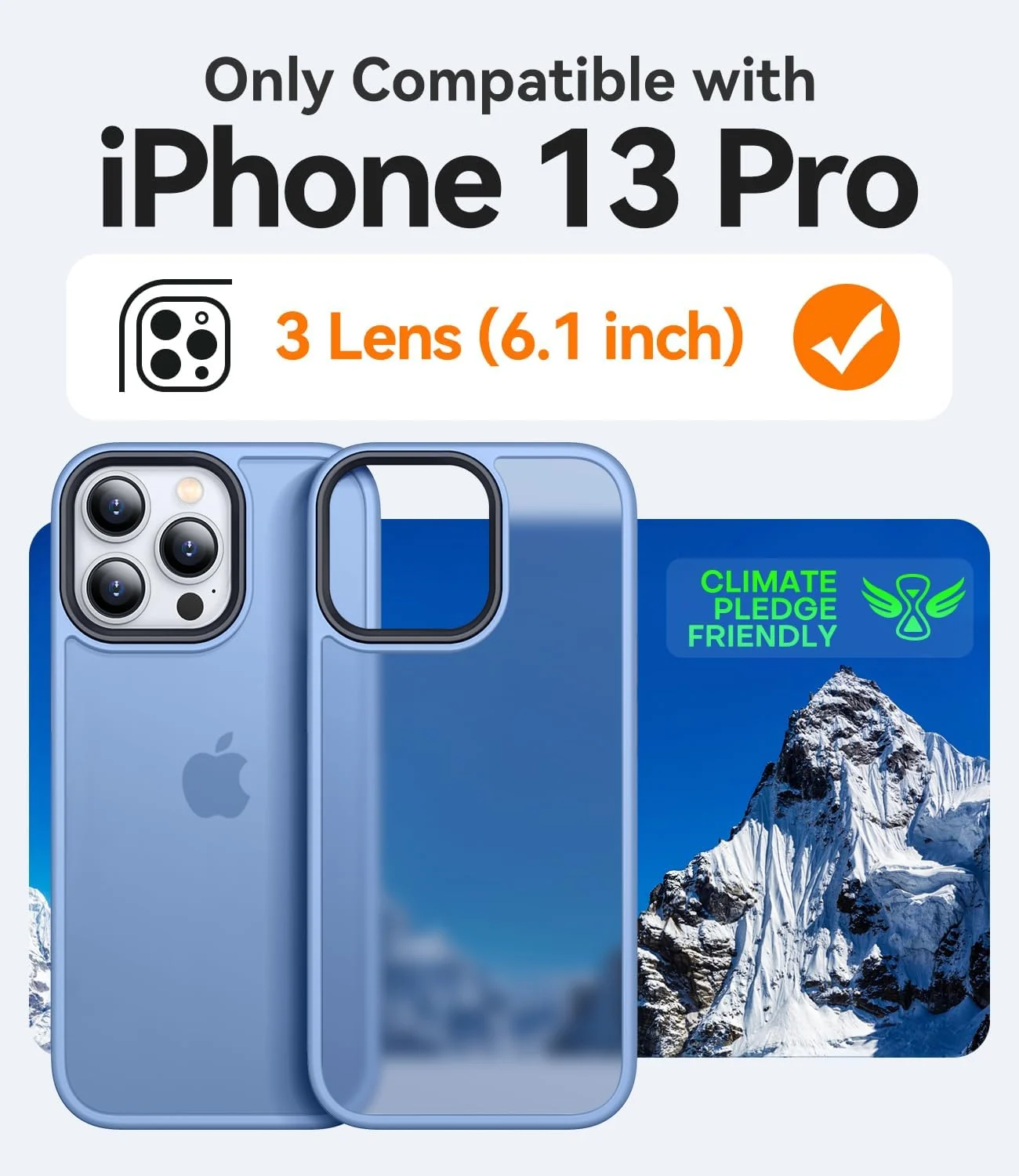 DL3 Mobilak Translucent Matte Case for iPhone 13 Pro / iPhone 14, Supports wireless charging, Camera protection, Shock-absorbing protection - Light Blue