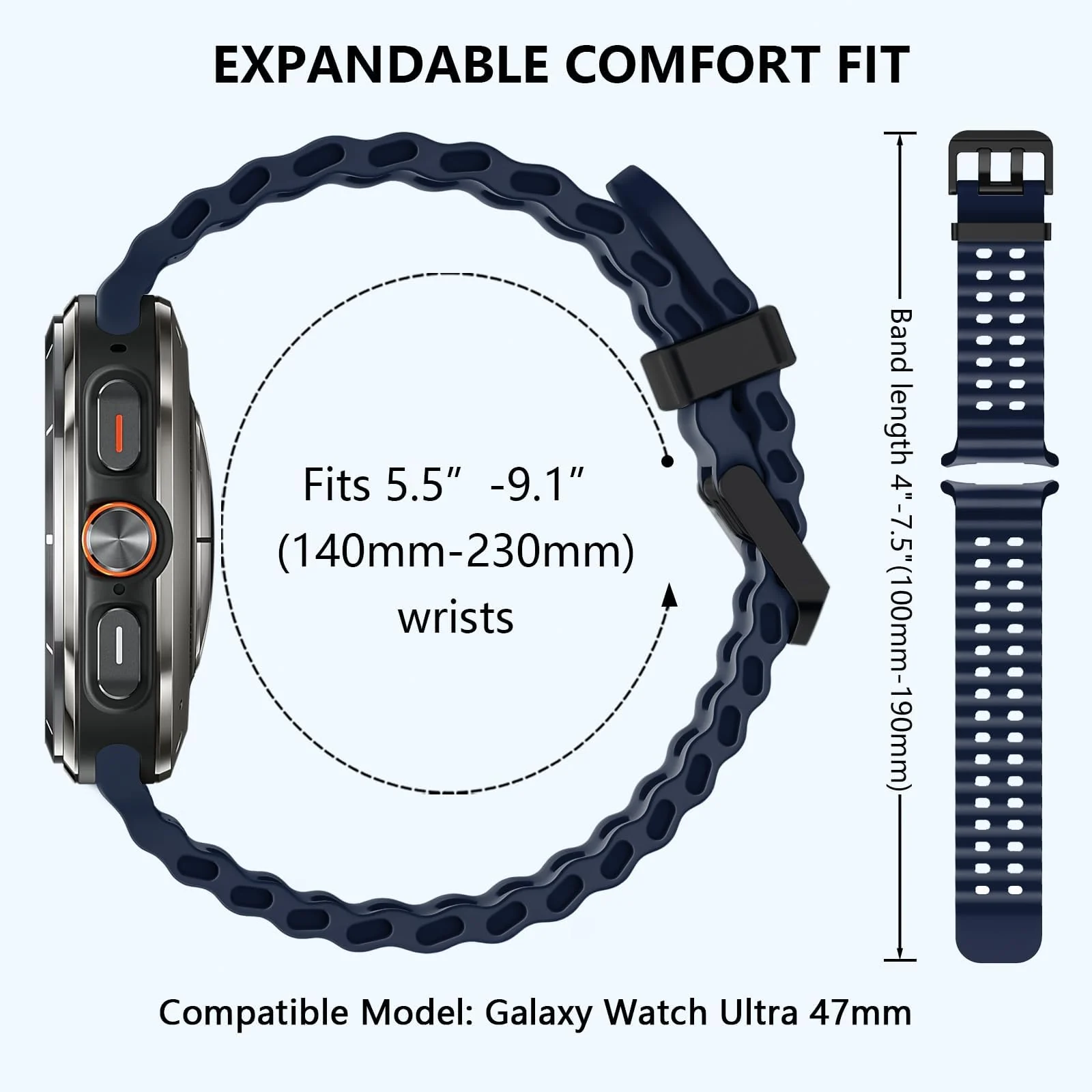 DL3 Mobilak Sport Band Compatible with Samsung Galaxy Watch Ultra Band 47mm Women Men, Breathable Soft Silicone Waterproof Watch Strap Accessories for Samsung Watch 7 Ultra Bands - Midnight Blue