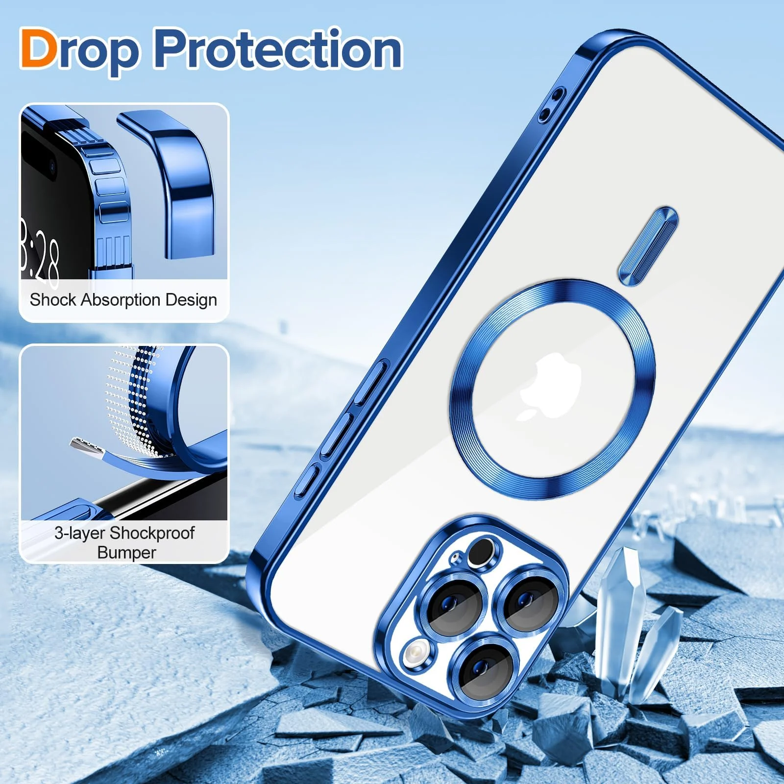 DL3 Mobilak Plated-Edge Protective Case for iPhone 16 Pro Max 6.9-Inch, Compatible with MagSafe accessories, Supports wireless charging, Shock-absorbing protection - Blue