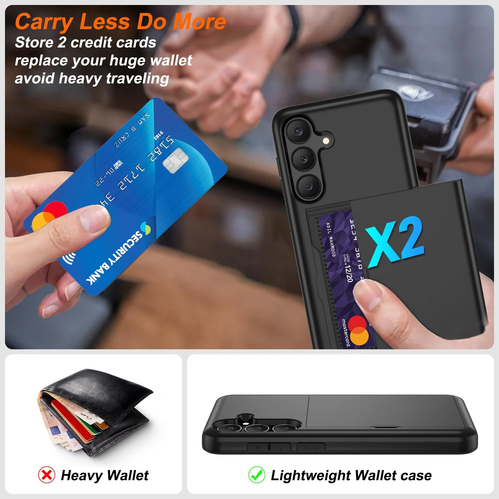 DL3 Mobilak Compatible with Samsung Galaxy S25 FE 5G Case with Card Holder Dual Layer Heavy Duty Protective Shockproof Hidden Card Slot Slim Wallet Phone Cover for Women/Men - Black