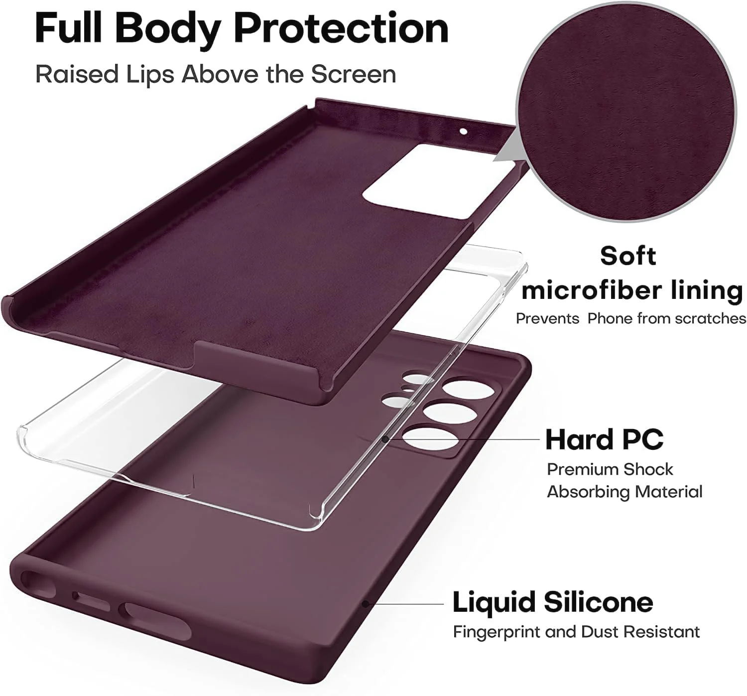 DL3 Mobilak Soft Silicone Protective Case for Samsung Galaxy S22 Ultra 5G with Microfiber Lining and Shockproof Design - Wine Red