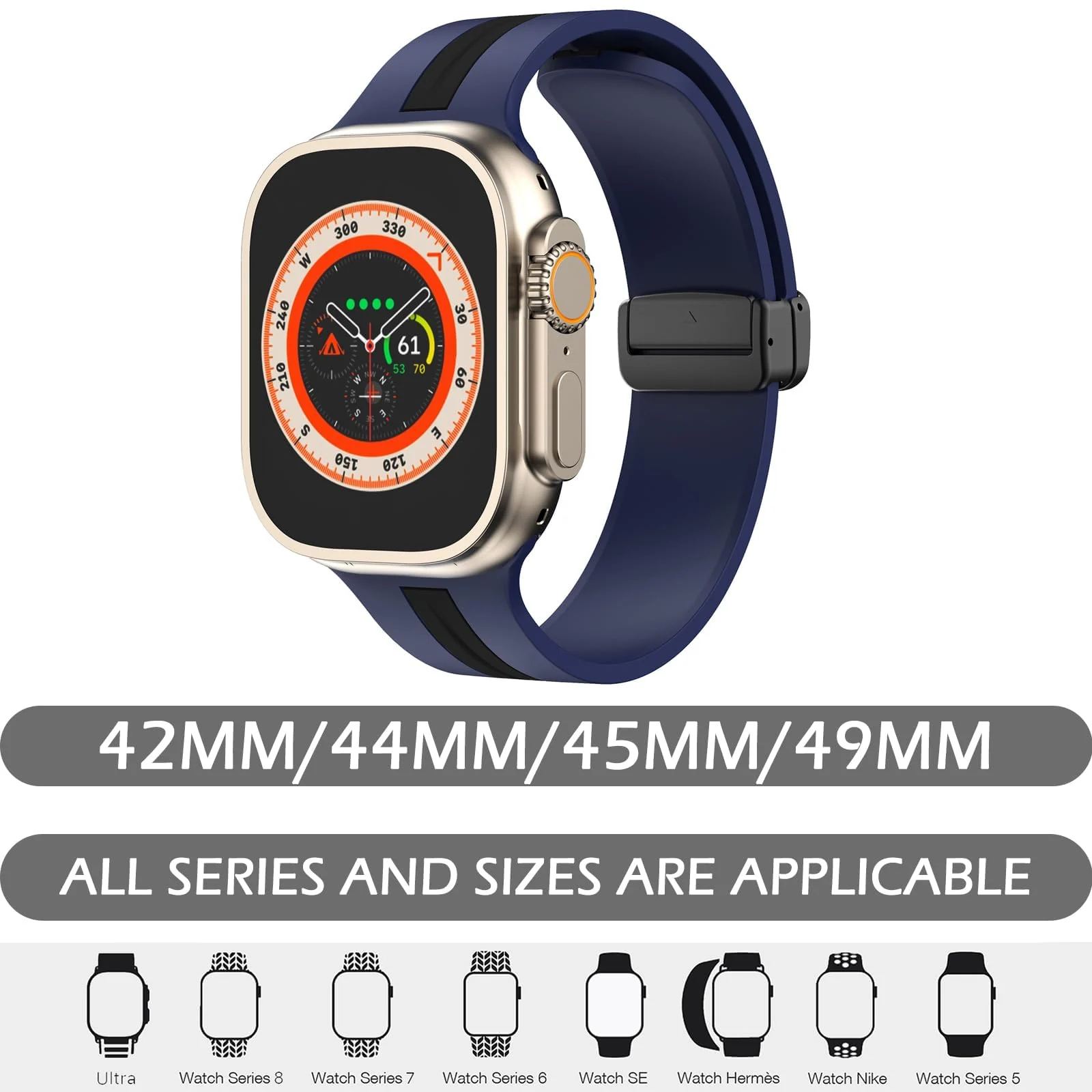 DL3 Mobilak Magnetic Bands for Apple Watch Ultra/Ultra 2 Band 49mm 45mm 44mm 42mm 41mm 40mm 38mm, Soft Sport Silicone Strap for iwatch Series 9/8/7/6/5/4/3/2/1/SE (42mm/44mm/45mm/49mm) - Blue Black