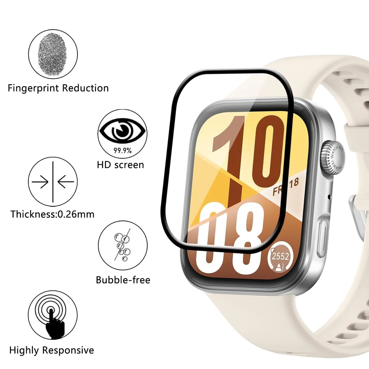 DL3 Mobilak Screen Protector For Huawei Watch Fit 4, 3D Curved Soft Edge Protective Film [Anti-Scratch] [Bubble Free] [Ultra Shatterproof] [High Sensitive] (Not Glass) For Huawei Watch Fit4 - Black