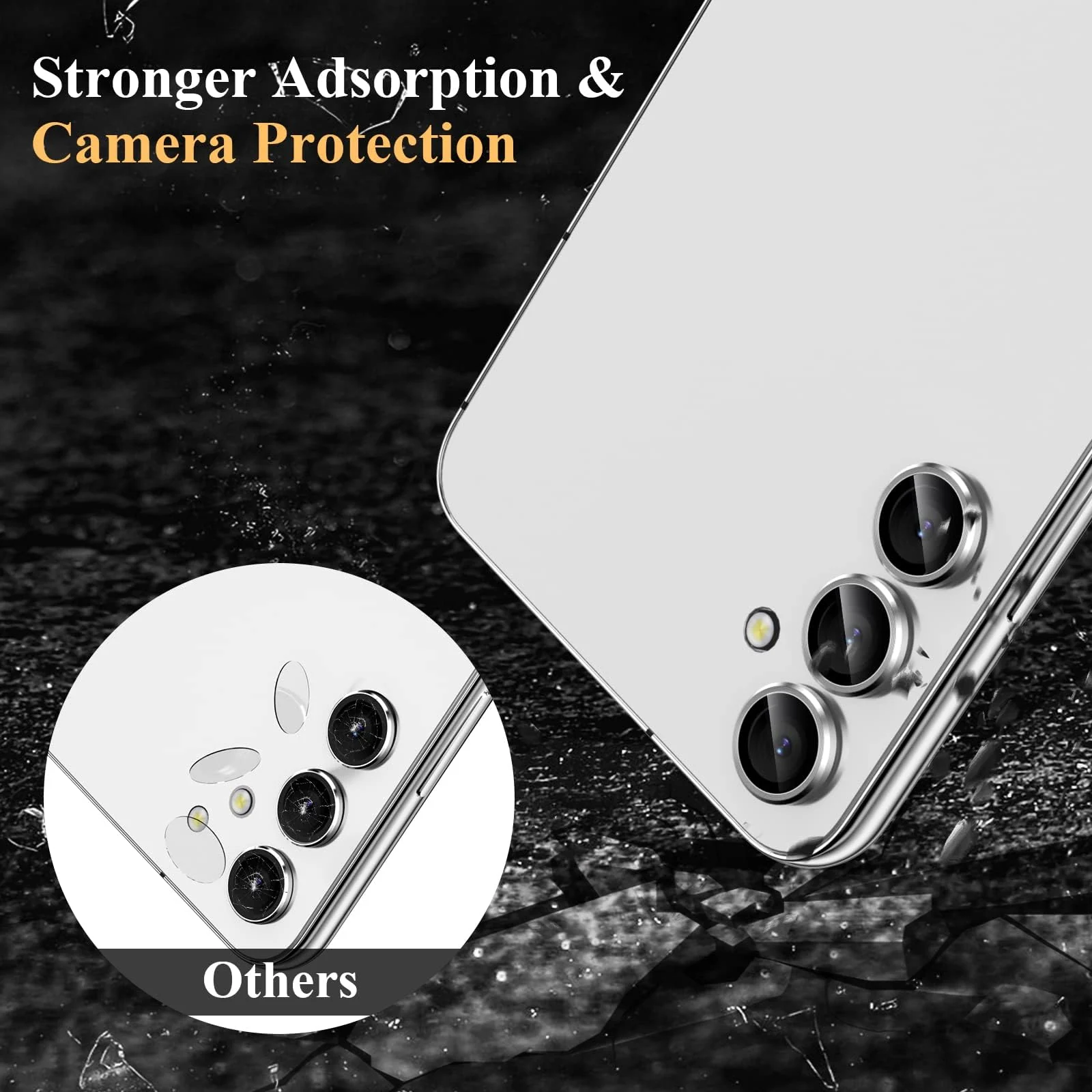 DL3 Mobilak Camera Lens Protector For Samsung Galaxy A14 / Galaxy A24 / Galaxy A34 Camera Lens Film Metal Ring Ultra HD, 9H Hardness, Scratch Resistance Camera Lens Protective Film - Silver