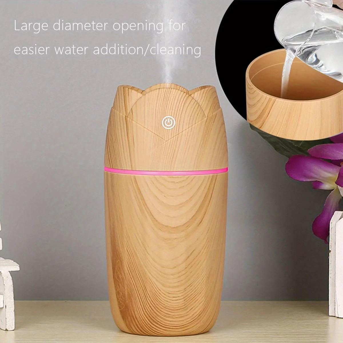 Mobigon Wood Cool Mist Ultrasonic Humidifier for Room Moisture, Aroma Diffuser for Home, 300ml Essential Oil Diffuser with 7 Colorful Night Light, Auto Shut-Off, Home, Office, car - Light Woody