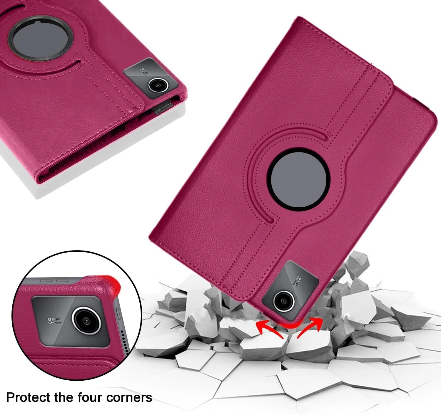 "DL3 Mobilak Protective Cover for Lenovo Tab M11/Tab K11 LTE 11"" 2024, 360° Rotatable Smart Stand, Leather Folio Flip Cover with Multi-Angle Viewing, Auto Wake Sleep - Pink"