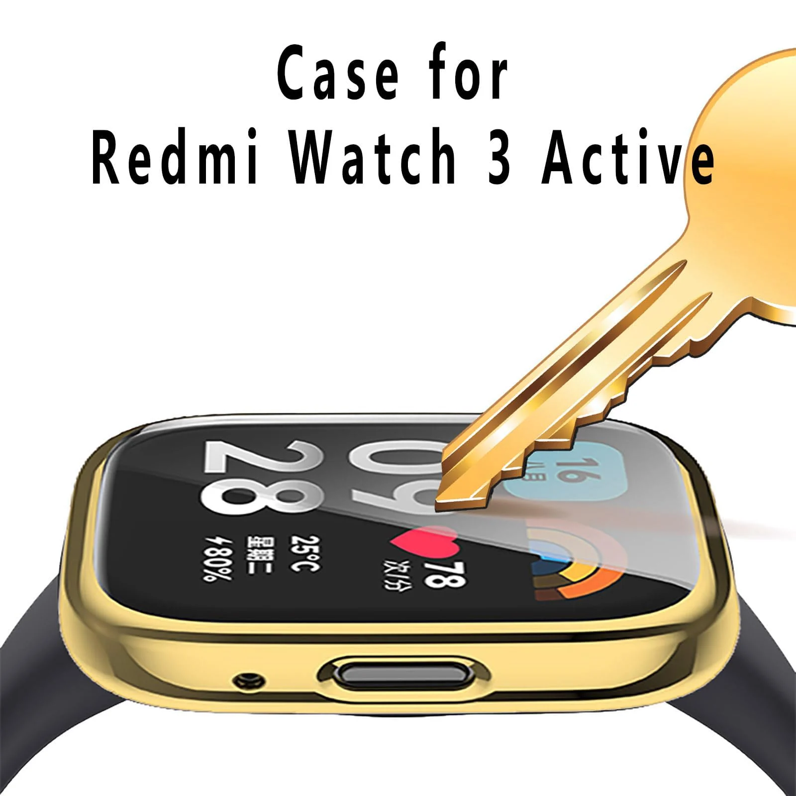 DL3 Mobilak Case for Xiaomi Redmi Watch 3 Lite/Active With Built-in Screen Protector, All-Around Soft TPU Shockproof Cover, Slim Guard Thin Bumper Shell Protector - Gold