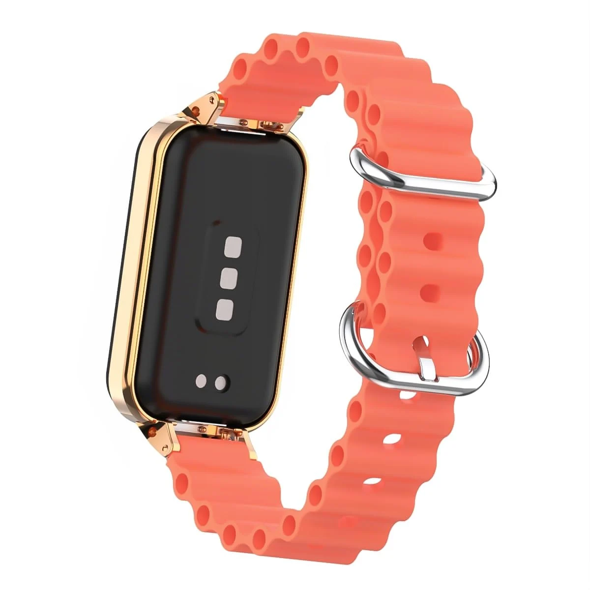 DL3 Mobilak Ocean Strap Compatible with Xiaomi Redmi Band 2/Smart Band 8 Active, Adjustable Silicone Band with Metal Buckle and Frame for Women and Men - Mango Orange
