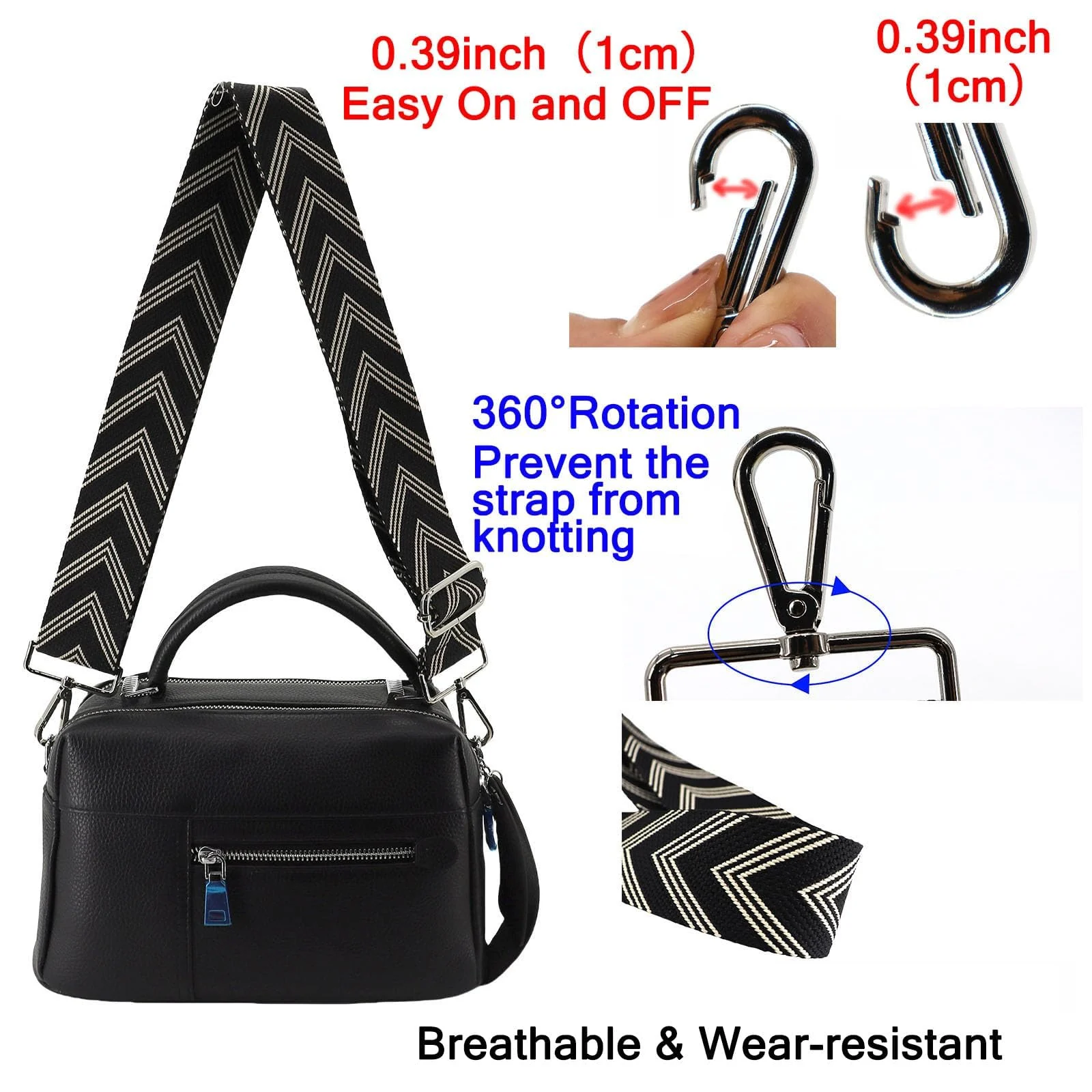 DL3 Mobilak Adjustable Wide Crossbody Bag Strap for Women, Replacement Shoulder Strap for Handbags, Totes & Purses with Elegant Embroidered Pattern and Metal Hooks - Arrow Black