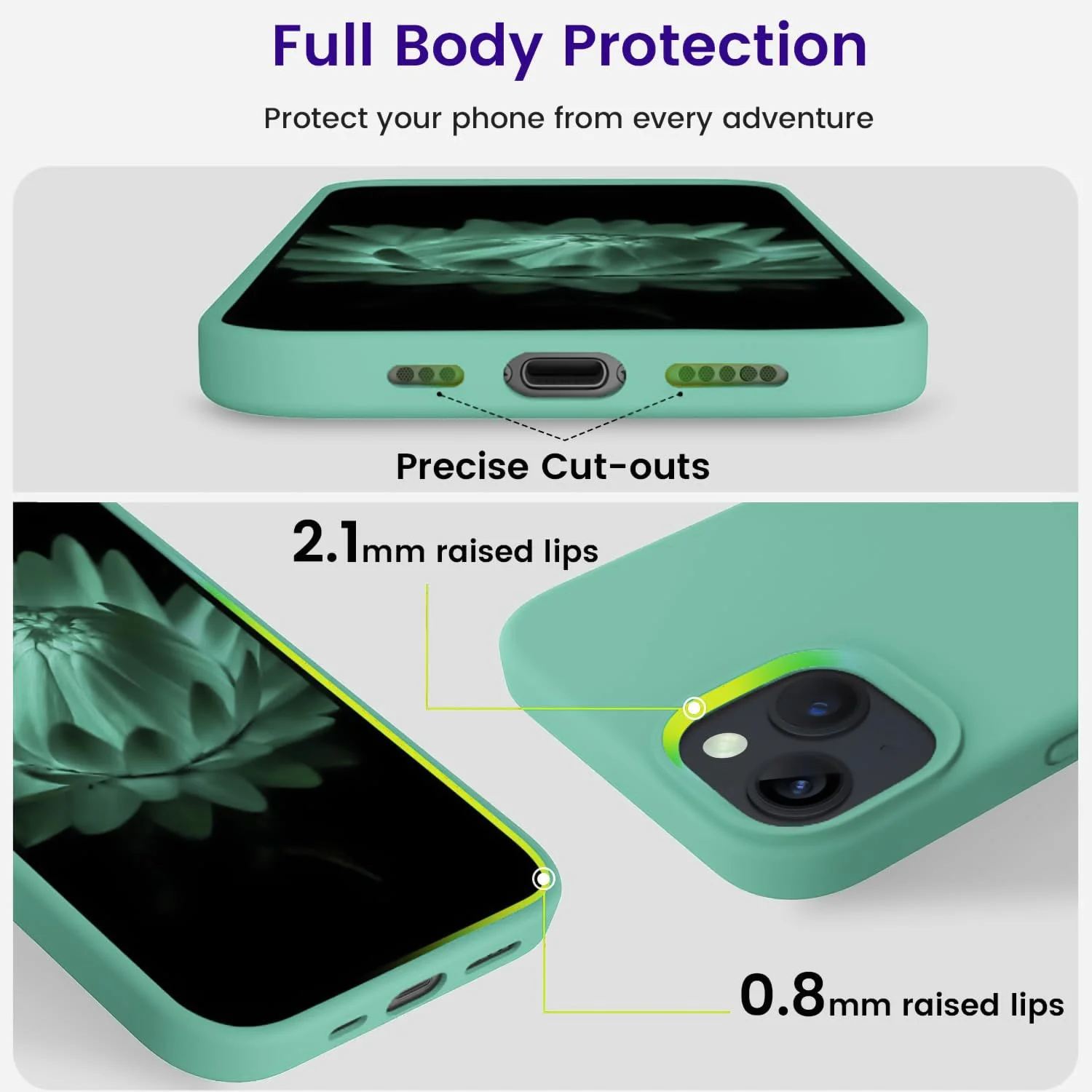 "DL3 Mobilak Liquid Silicone Protective Case for 𝐢𝐏𝐡𝐨𝐧𝐞 𝟏𝟓 𝐏𝐥𝐮𝐬, 𝐢𝐏𝐡𝐨𝐧𝐞 𝟏𝟒 𝐏𝐥𝐮𝐬 "" with Camera Protection and Microfiber Lining - Light Green"