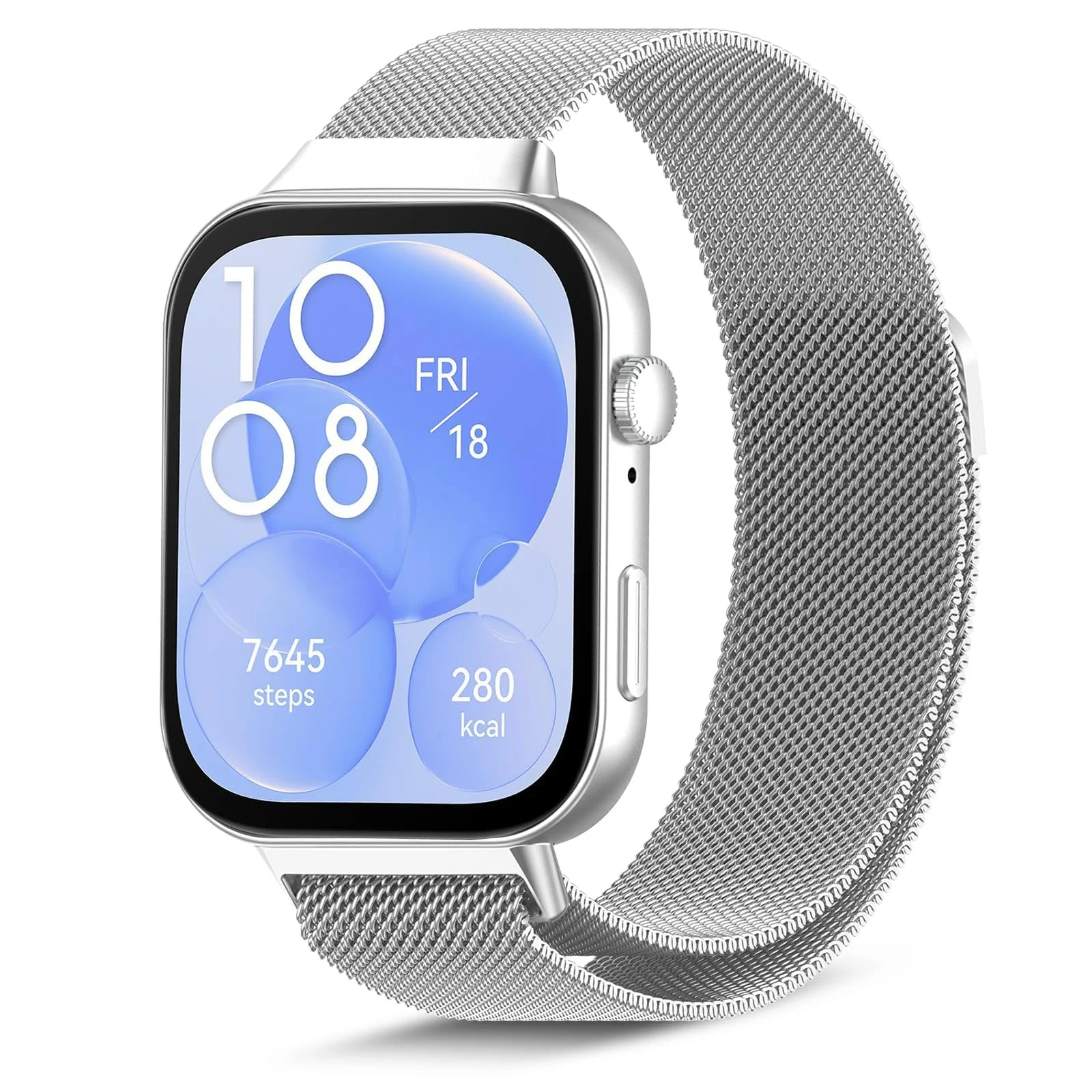 DL3 Mobilak Bracelet Compatible with Huawei Watch Fit 3, Stainless Steel Replacement Straps, Mesh Metal Watch Strap, Magnetic Adjustable Replacement Strap For Huawei Watch Fit3 - Silver