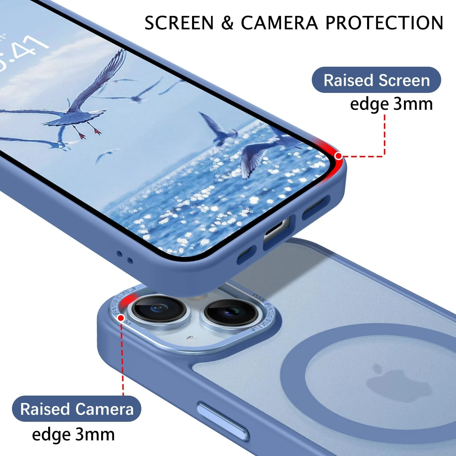 DL3 Mobilak Translucent Matte Case for iPhone 15 + Plus / iPhone 14 Plus 6.7-Inch, Compatible with MagSafe accessories, Supports wireless charging, Built-in magnetic car-mount support - Baby Blue