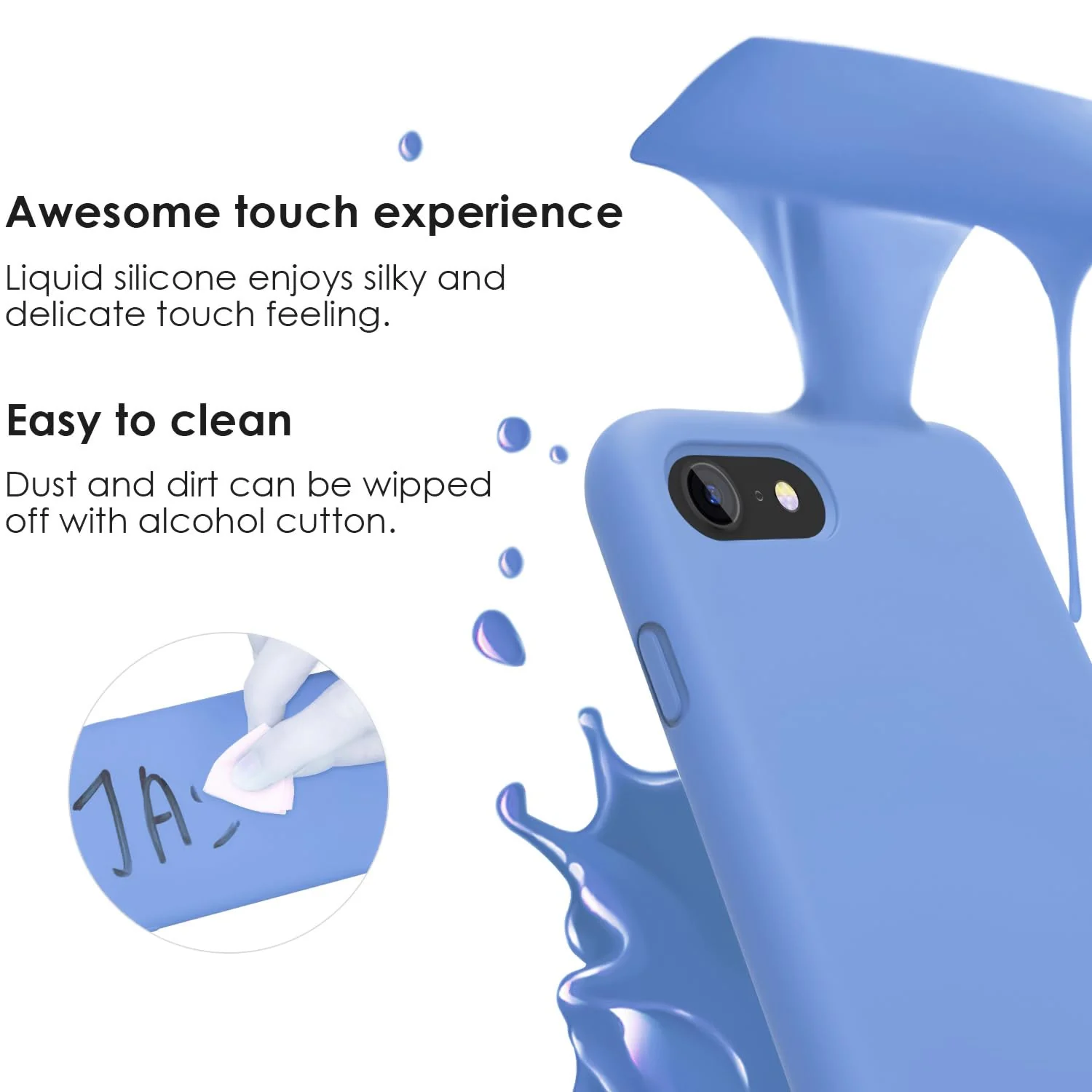 DL3 Mobilak Liquid Silicone Case for iPhone 6 / 6S, Shock-absorbing protection, Scratch-resistant surface, Soft microfiber lining - Light Blue