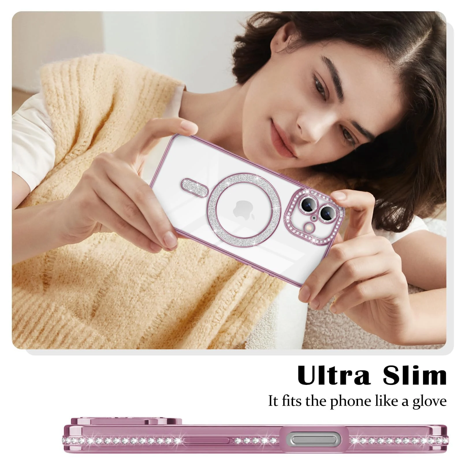 DL3 Mobilak MagSafe-Compatible Magnetic Case for iPhone 16 Plus with Camera Protection and Magnetic Car-Mount Support - Pink