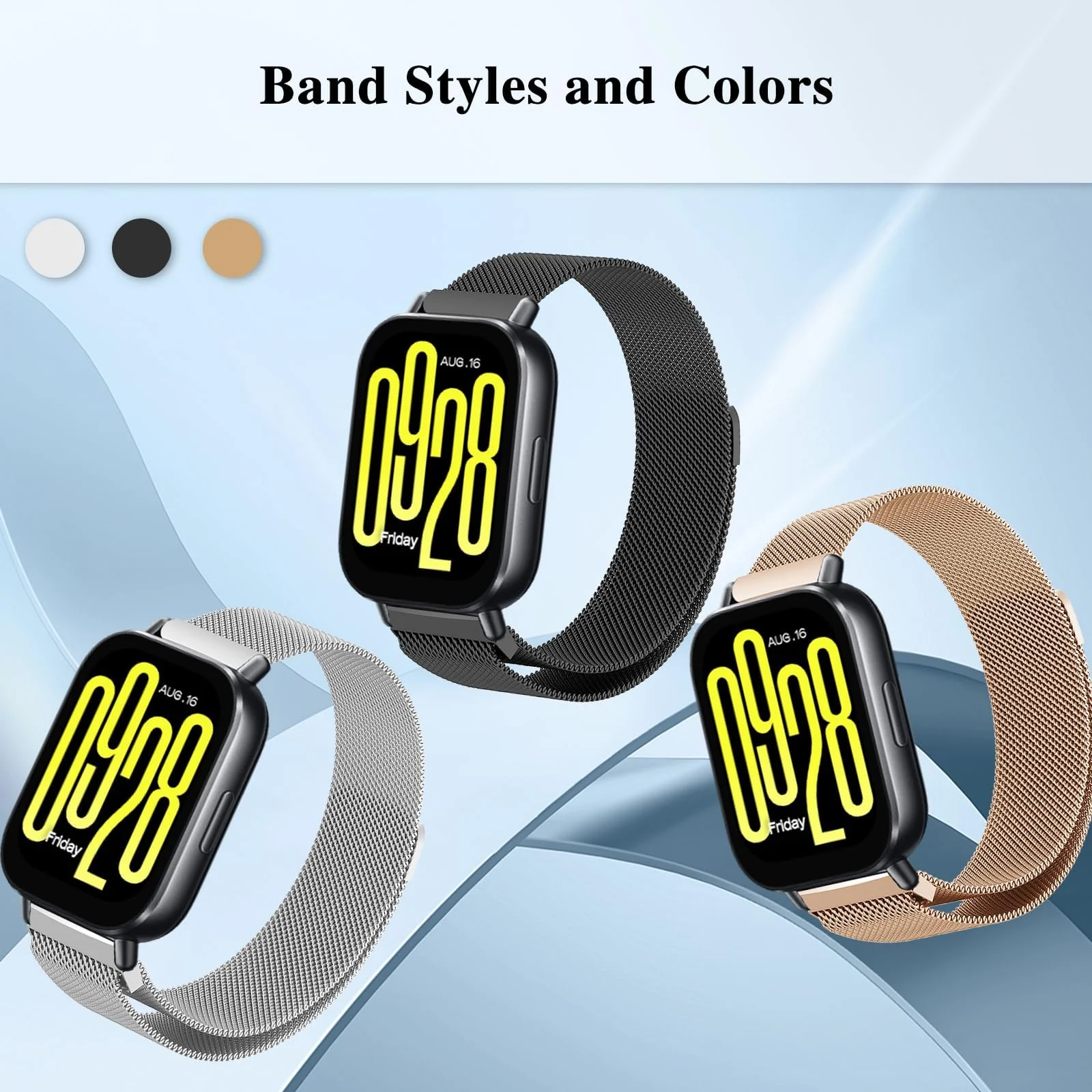 DL3 MOBILAK Milanese Magnetic Stainless-Steel Watch Strap for Xiaomi Redmi Watch 5 Lite and 5 Active - Black