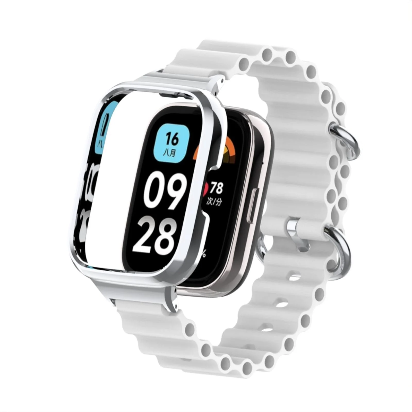 DL3 Mobilak Ocean Strap Compatible with Xiaomi Redmi Watch 3, Adjustable Silicone Strap with Metal Buckle, Band With Frame Metal Women Men Replacement Strap - White