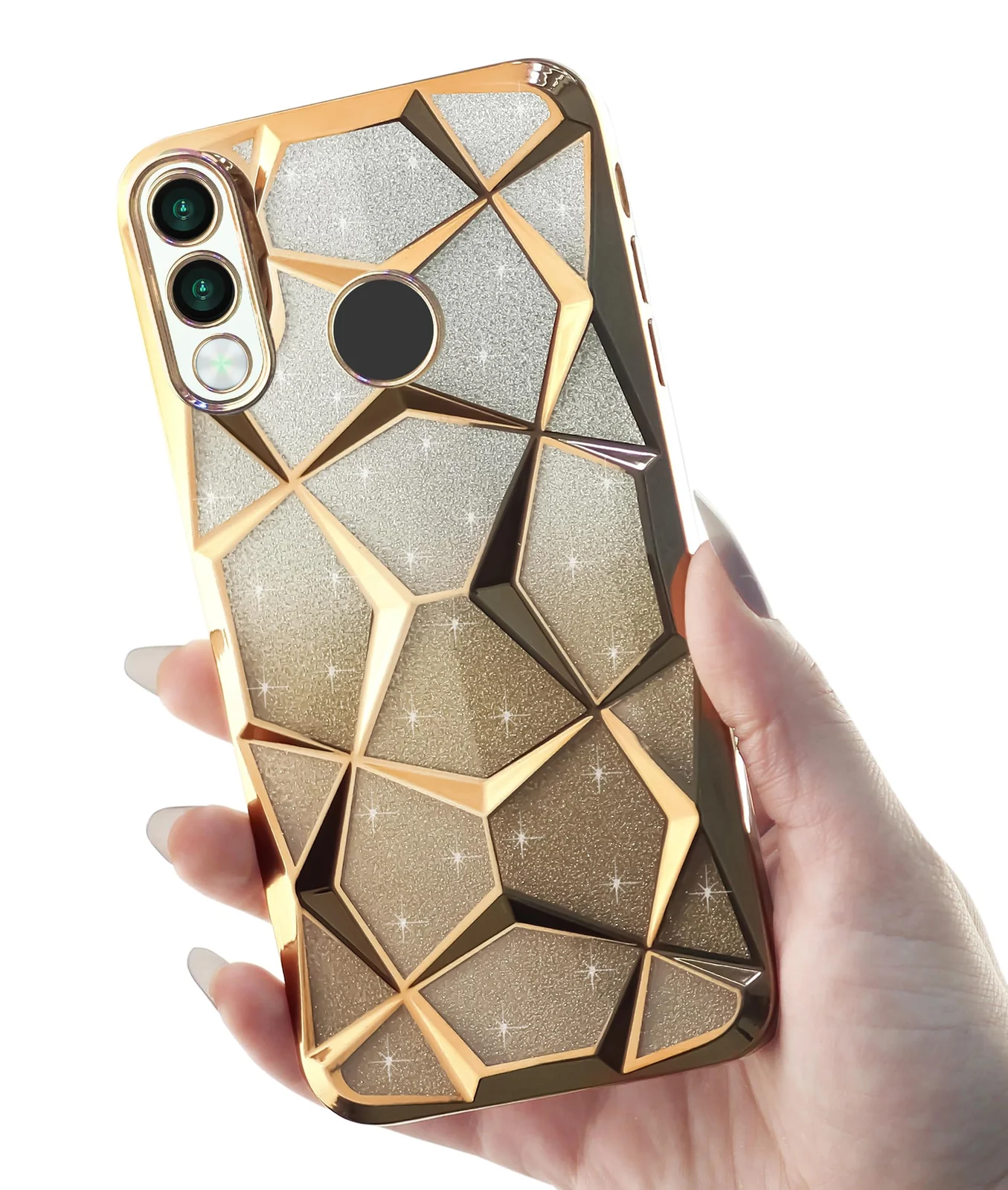 DL3 Mobilak Compatible with Samsung Galaxy A20/A30/M10S Case Plating Bling Gradient Glitter Clear Cover Soft TPU Silicone Cute Camera Protection Shockproof Back for Women Girls Case - Gold