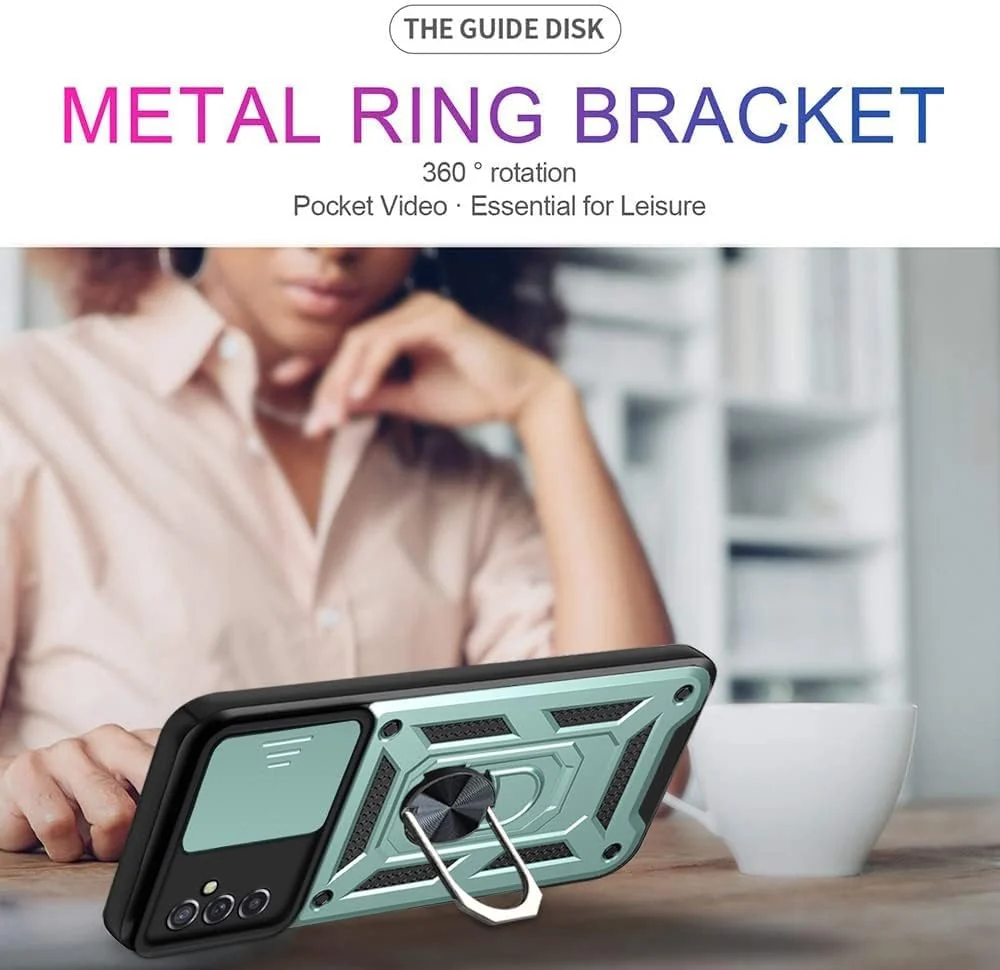 DL3 Mobilak Protective Case with Sliding Camera Cover, Metal Ring Kickstand and Magnetic Car-Mount Support for OPPO Reno 8 4G / Reno 7 4G / F21 Pro 4G / F21S Pro 4G - Green