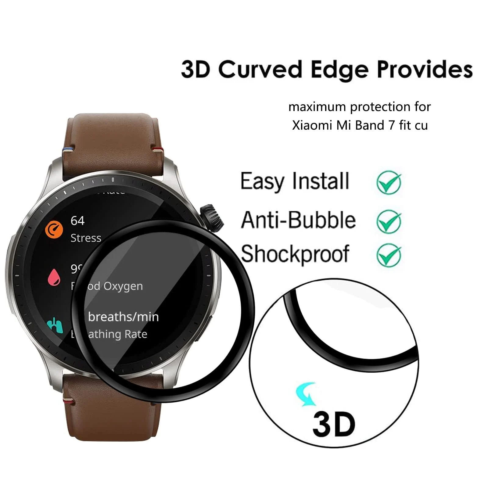DL3 Mobilak Screen Protector For Amazfit GTR 4, 3D Curved Soft Edge Protective Film [Anti-Scratch] [Bubble Free] [Ultra Shatterproof] [High Sensitive] (Not Glass) - Black