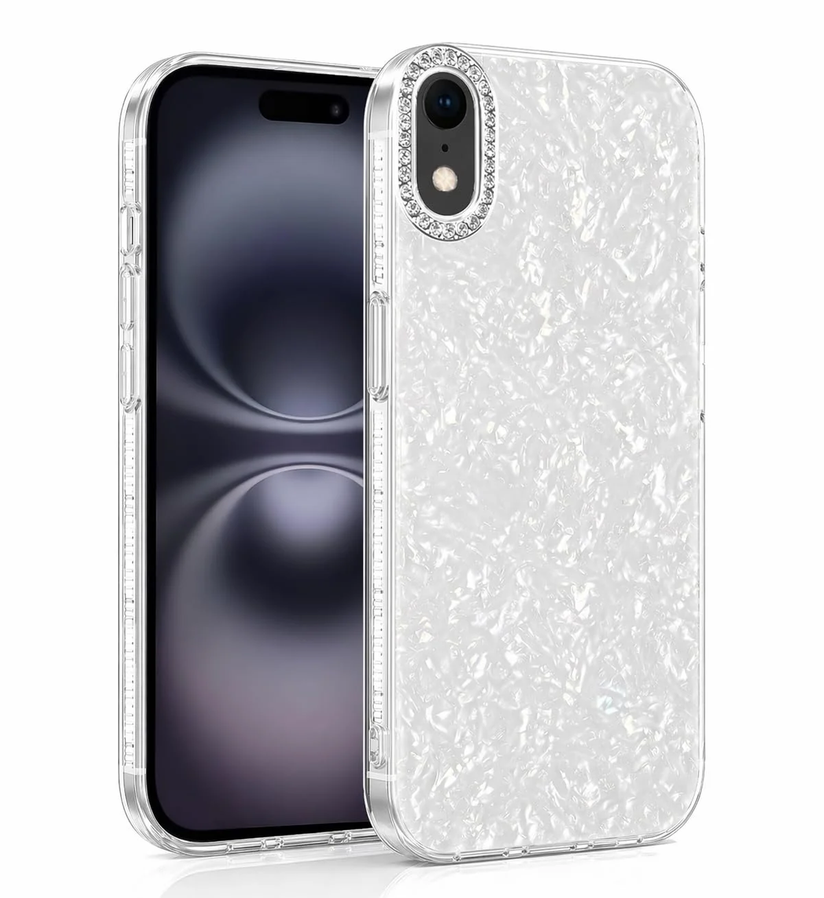 DL3 Mobilak Glitter Rhinestone Protective Case for iPhone XR with Shockproof Design - White
