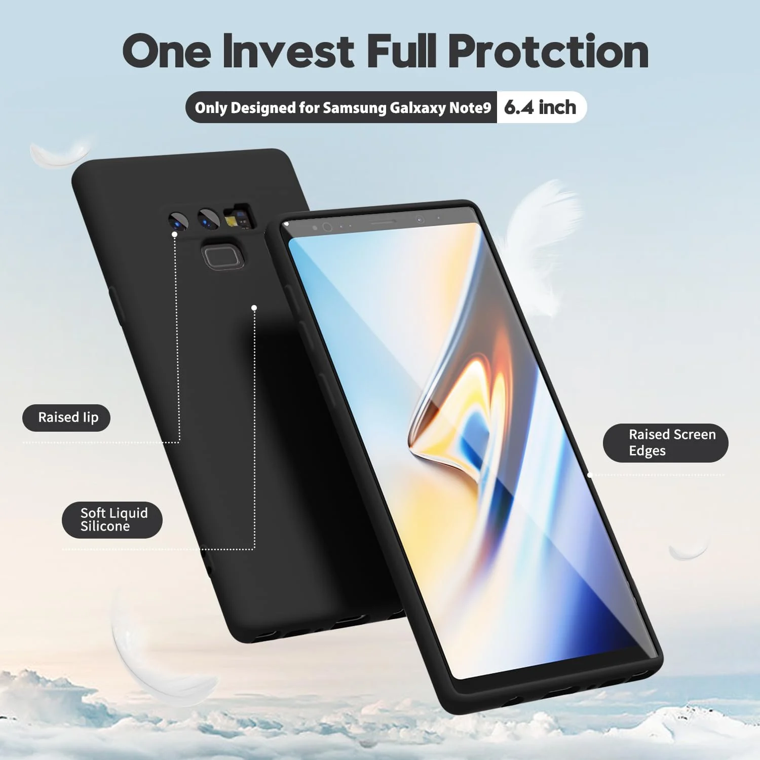 DL3 Mobilak Silicone Protective Case for Samsung Galaxy Note 9, Shock-absorbing protection, Scratch-resistant surface, Soft microfiber lining - Black