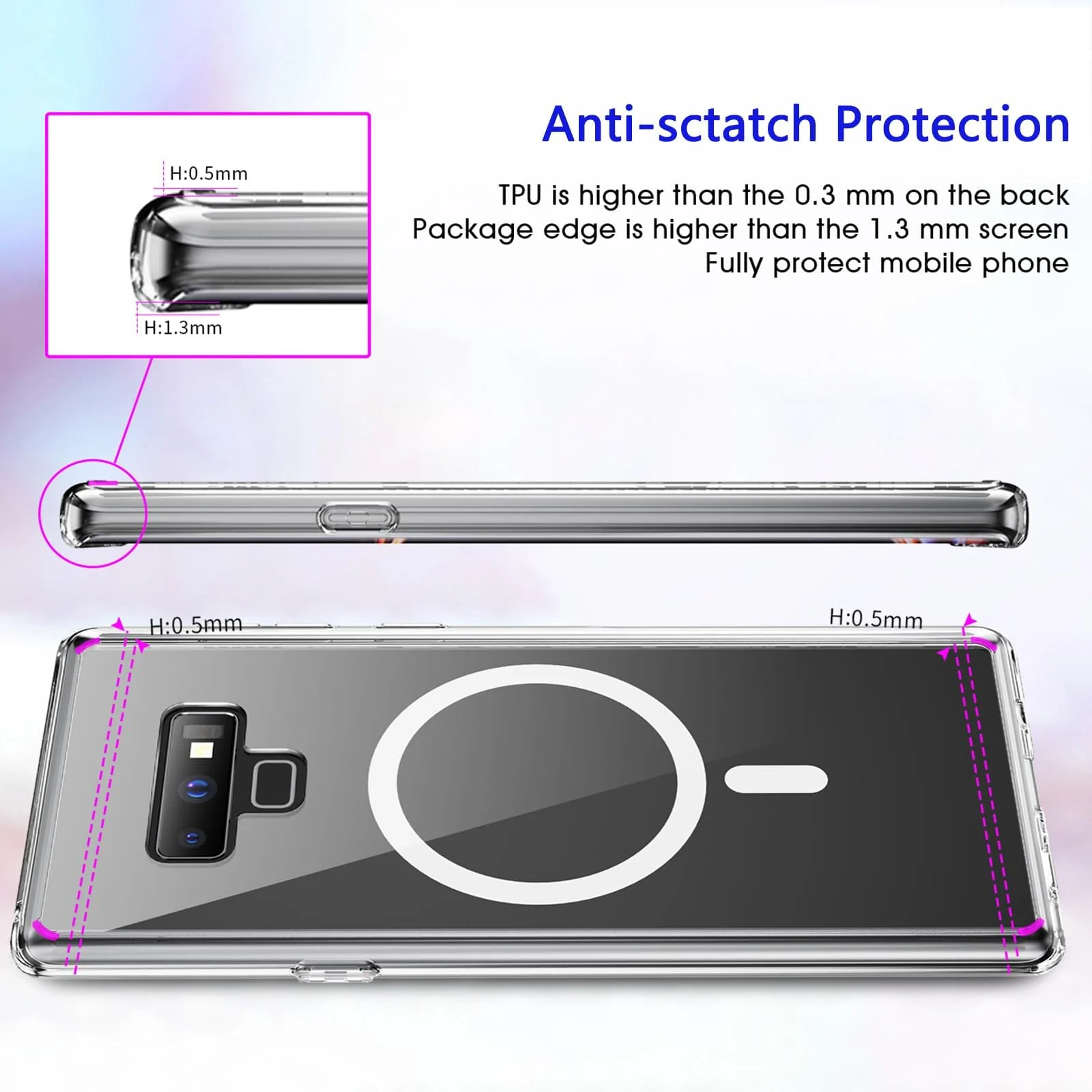 DL3 MOBILAK MagSafe-Compatible Phone Case for Samsung Galaxy Note 9, Clear