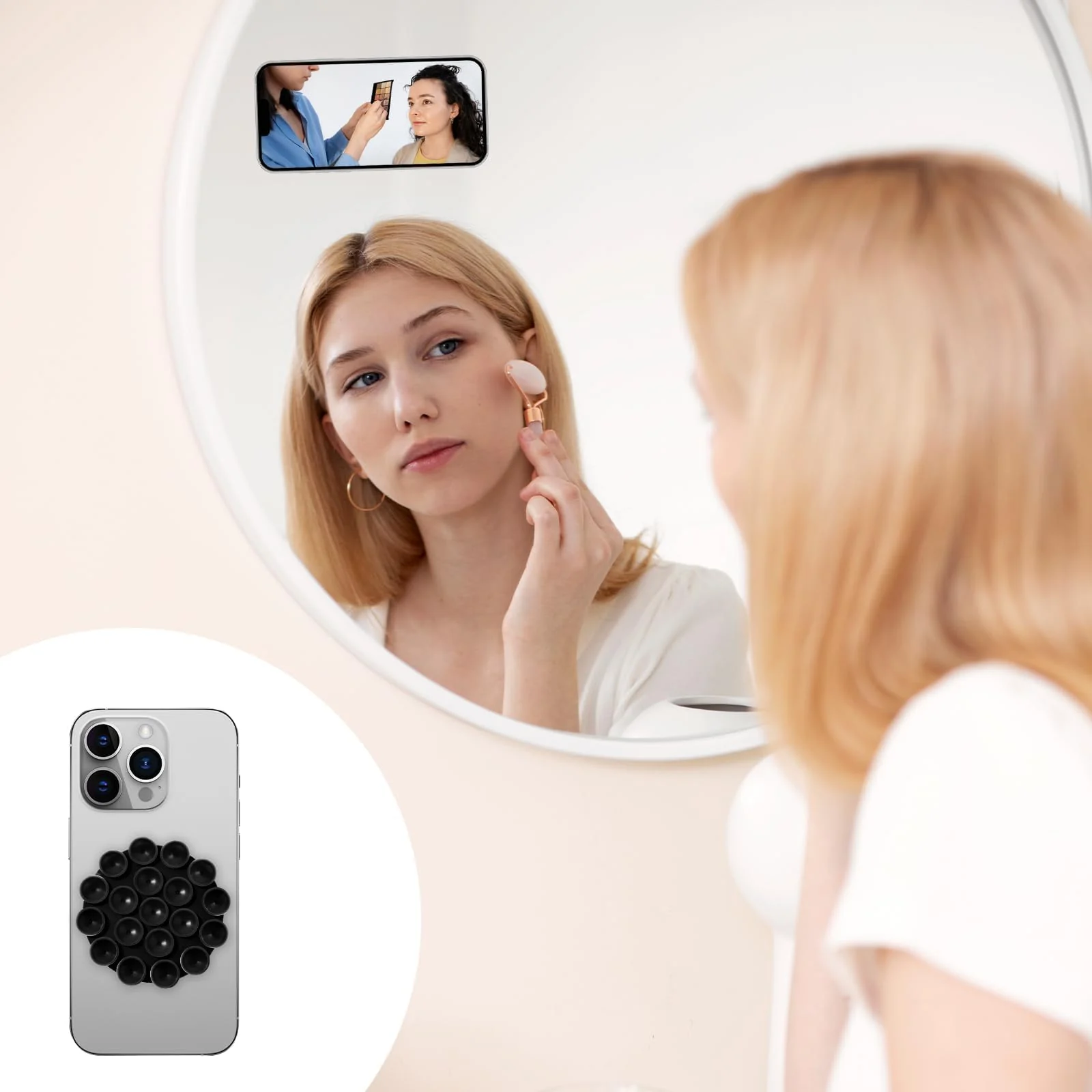 DL3 Mobilak Silicone Suction Cup Phone Mount for iPhone and Android, Double-sided suction design, Hands-free phone support, Strong suction grip - A Black