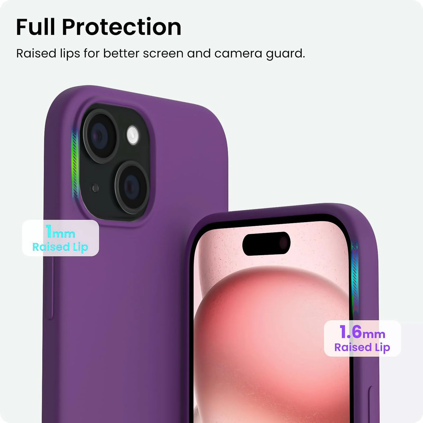 DL3 Mobilak Liquid Silicone Protective Case for iPhone 15 with Camera Protection and Microfiber Lining - Violet