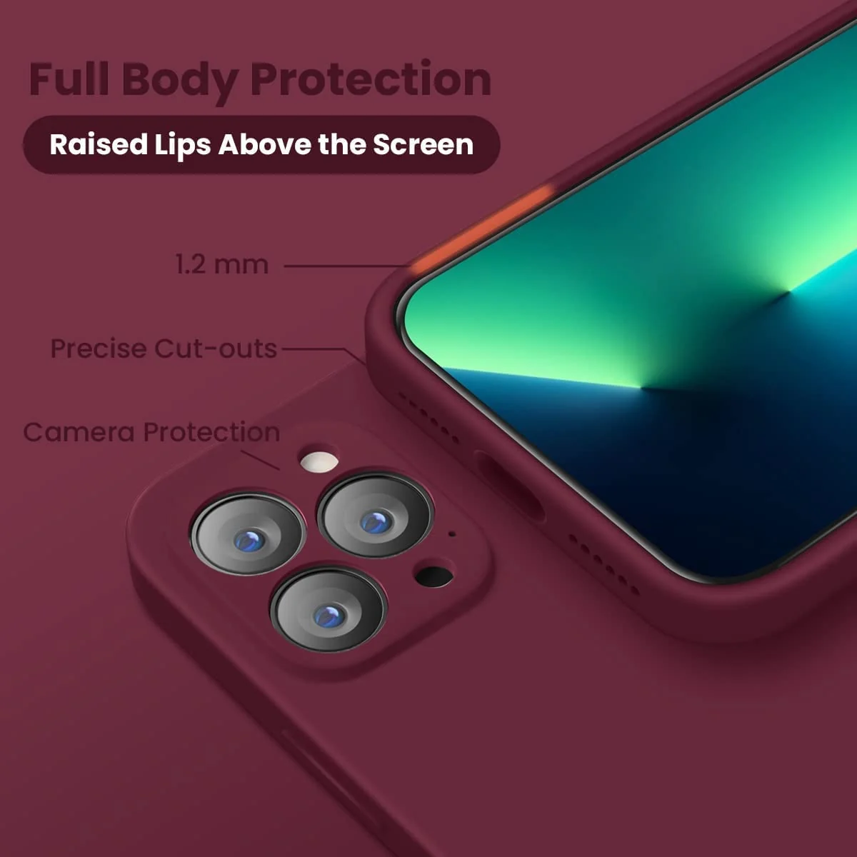 DL3 Mobilak Liquid Silicone Protective Case with Soft Microfiber Lining with Full Camera Protection for iPhone 11 Pro (5.8 Inch) - Wine Red