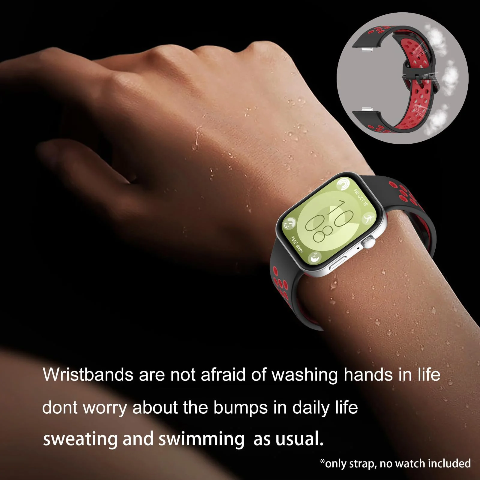 DL3 Mobilak Silicone Strap for Huawei Watch Fit 3, [Breathable] Soft Silicone Sport Wristband Bracelet Replacement Strap, Two-tone Strap, Adjustable Design, for Huawei Watch Fit3 - Black Red
