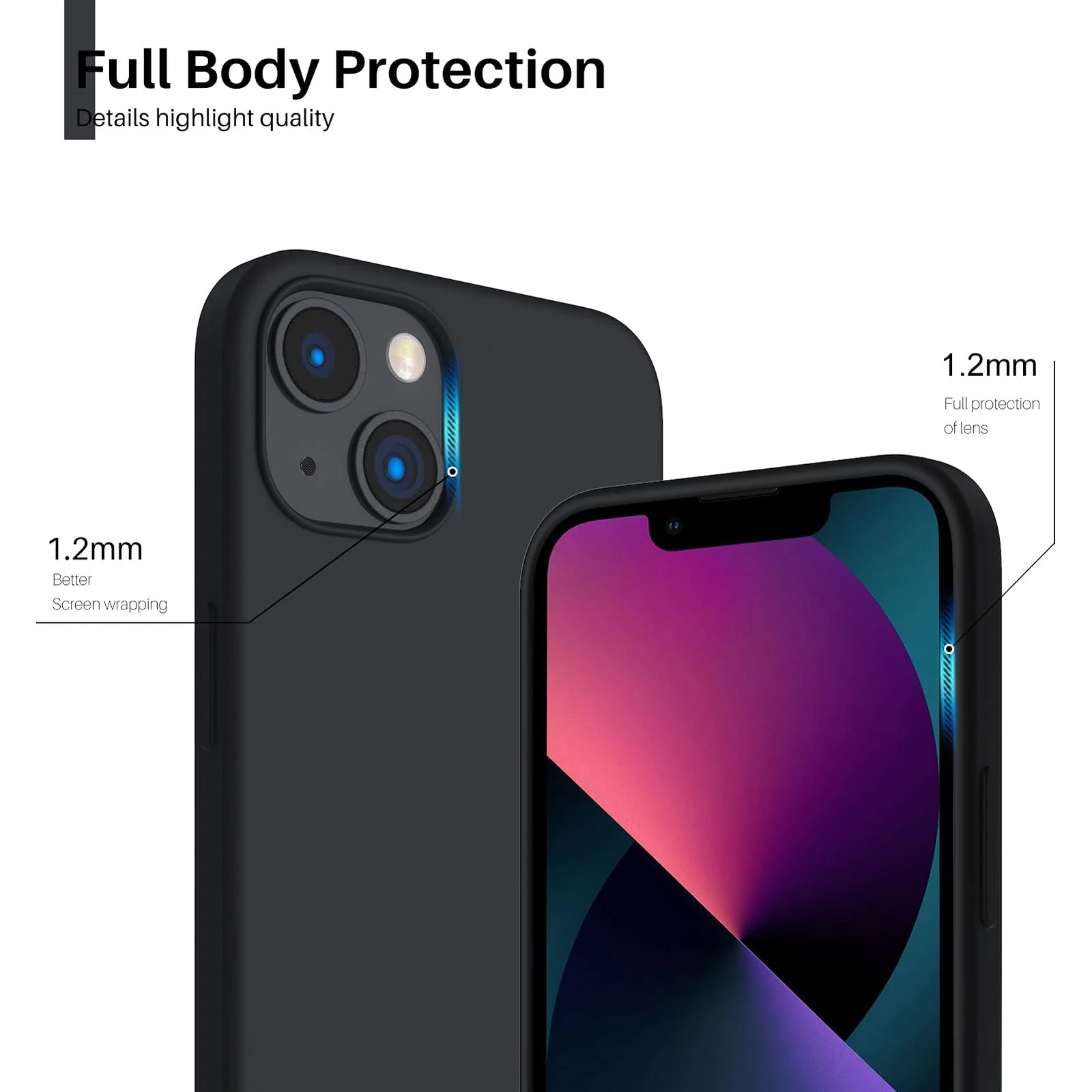 DL3 Mobilak Liquid Silicone Protective Case with Soft Microfiber Lining for iPhone 13 / iPhone 14 - Black